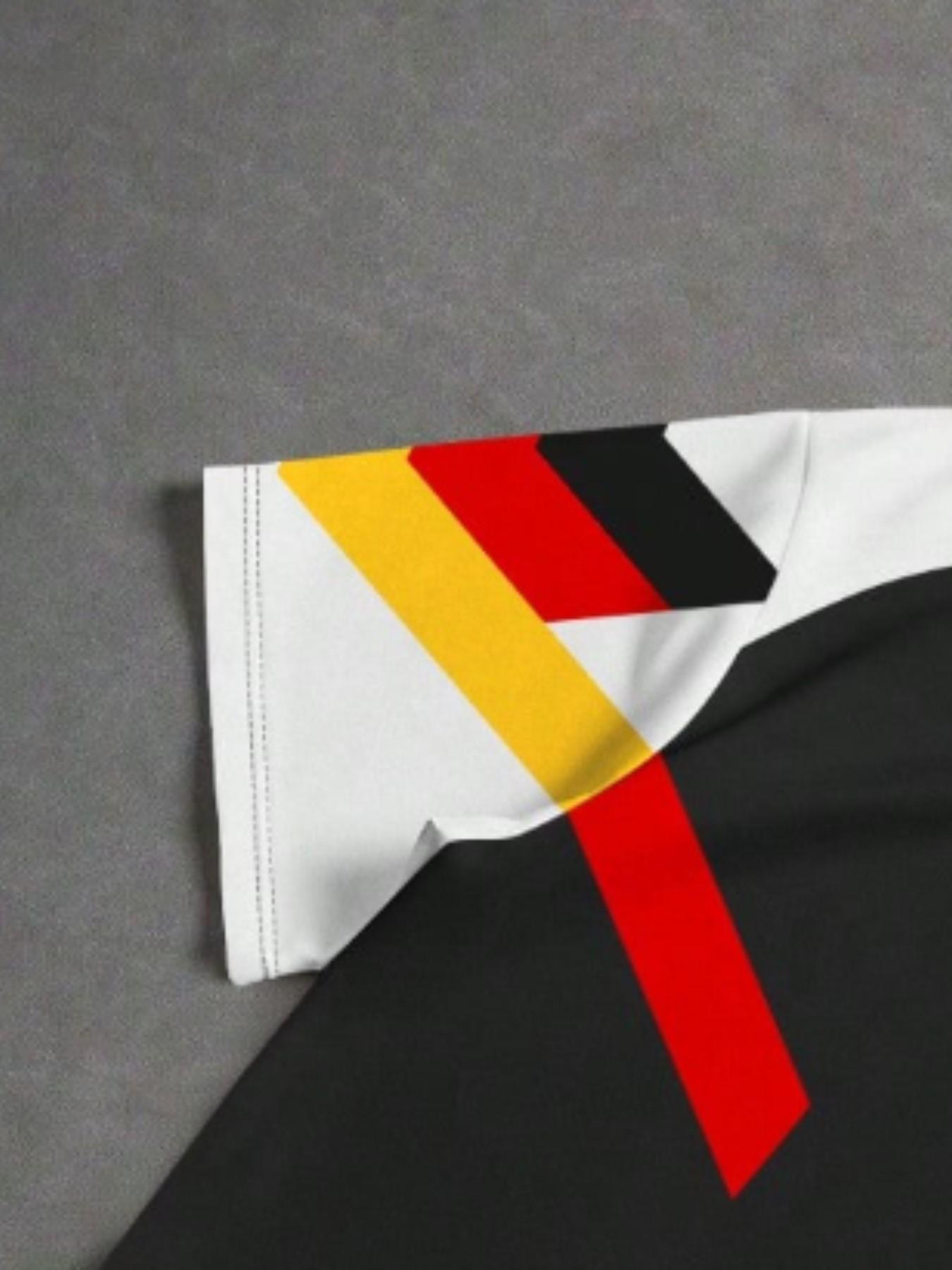 Germany Team Ger Letter Football Jersey Men Colorblock Short Sleeve Sports T-Shirt, Fan Memorial Edition