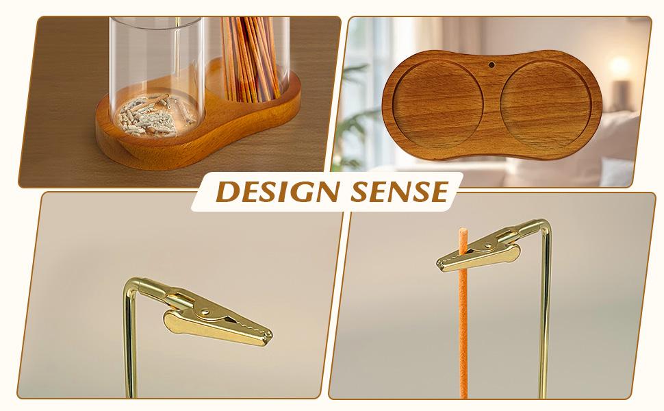 2 in 1 Incense & Candle Holder, 1 Count Wooden Base Aromatherapy Diffuser Incense Burner with Removable Glass Ash Collector, Woody Home Decor Ornament for Living Room Bedroom, Funny Gift, Scented, Aroma, Fragrance Perfume