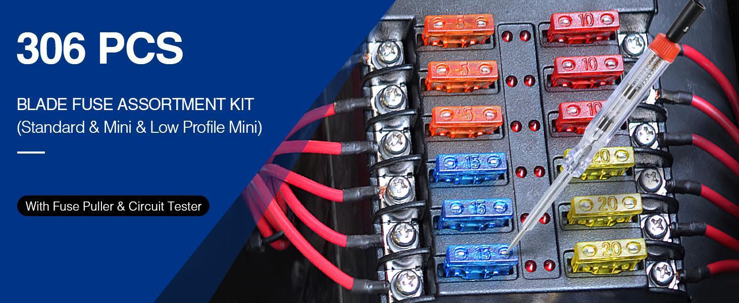 Nilight 306 Pcs Automotive Blade Fuse Kit Standard Mini Low-Profile Fuse Assortment 2A 5A 7.5A 10A 15A 20A 25A 30A 35A with Fuse Puller and Circuit Tester Replacement for Cars Trucks SUVs RVs