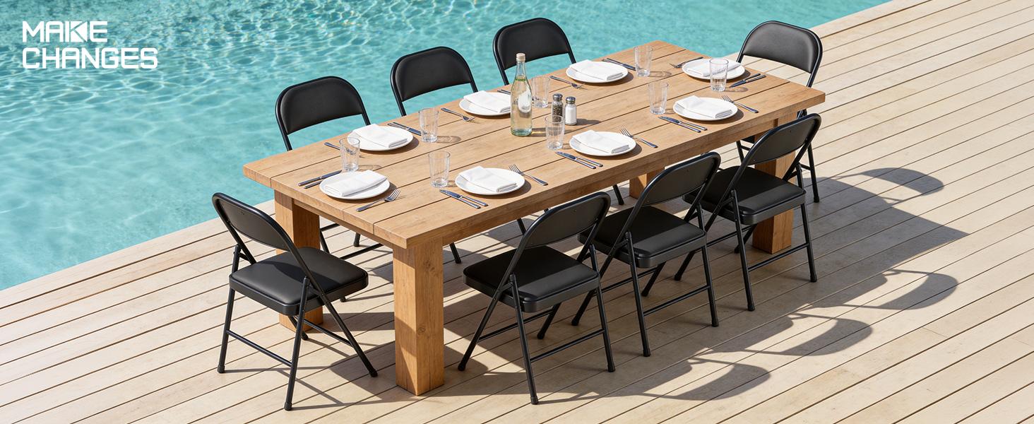 Folding Chairs ，PU Leather Padded Folding Chairs for Outside and Indoor, Heavy Duty Portable Foldable Metal Commercial Seat for Home Office, Dorm, Party, Backyard, Lawn, Patio, Black
