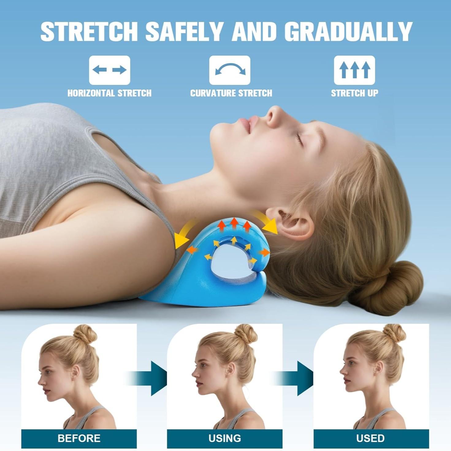 Neck Stretching Device and Cervical Traction Pillow, Pain Relief for Neck and Shoulder, Spinal and Neck Corrector, Blue Color Neck Stretching Device and Cervical Traction Pillow, Pain Relief for Neck and Shoulder, Spinal and Neck Corrector, Blue Color