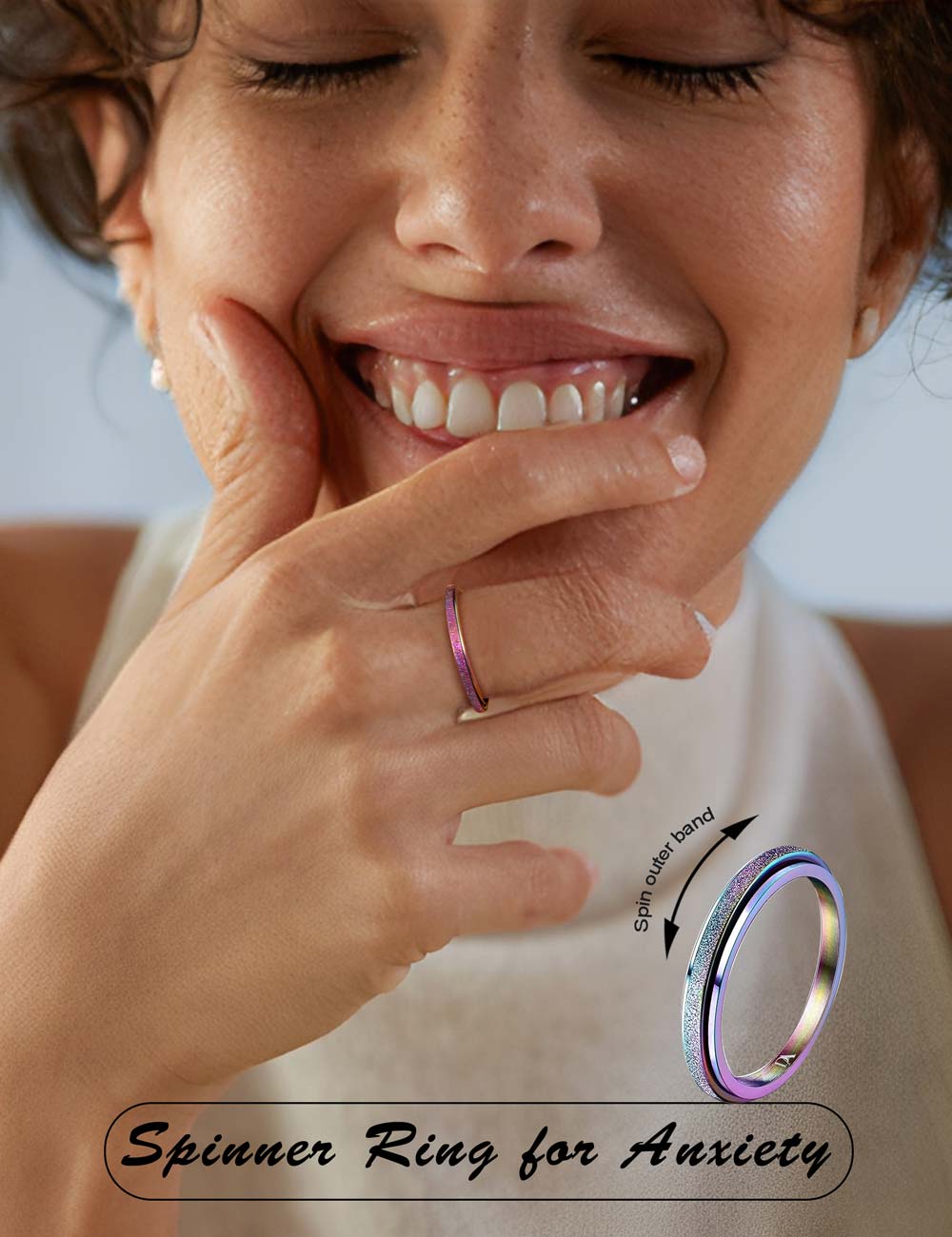 Trendy Fidget Rings for Women Men -2 4mm Titanium Steel Spinner Ring for Anxiety Stress Relief Glitter Sandblast Spinning Figit Anxiety Jewelry for Women Gifts