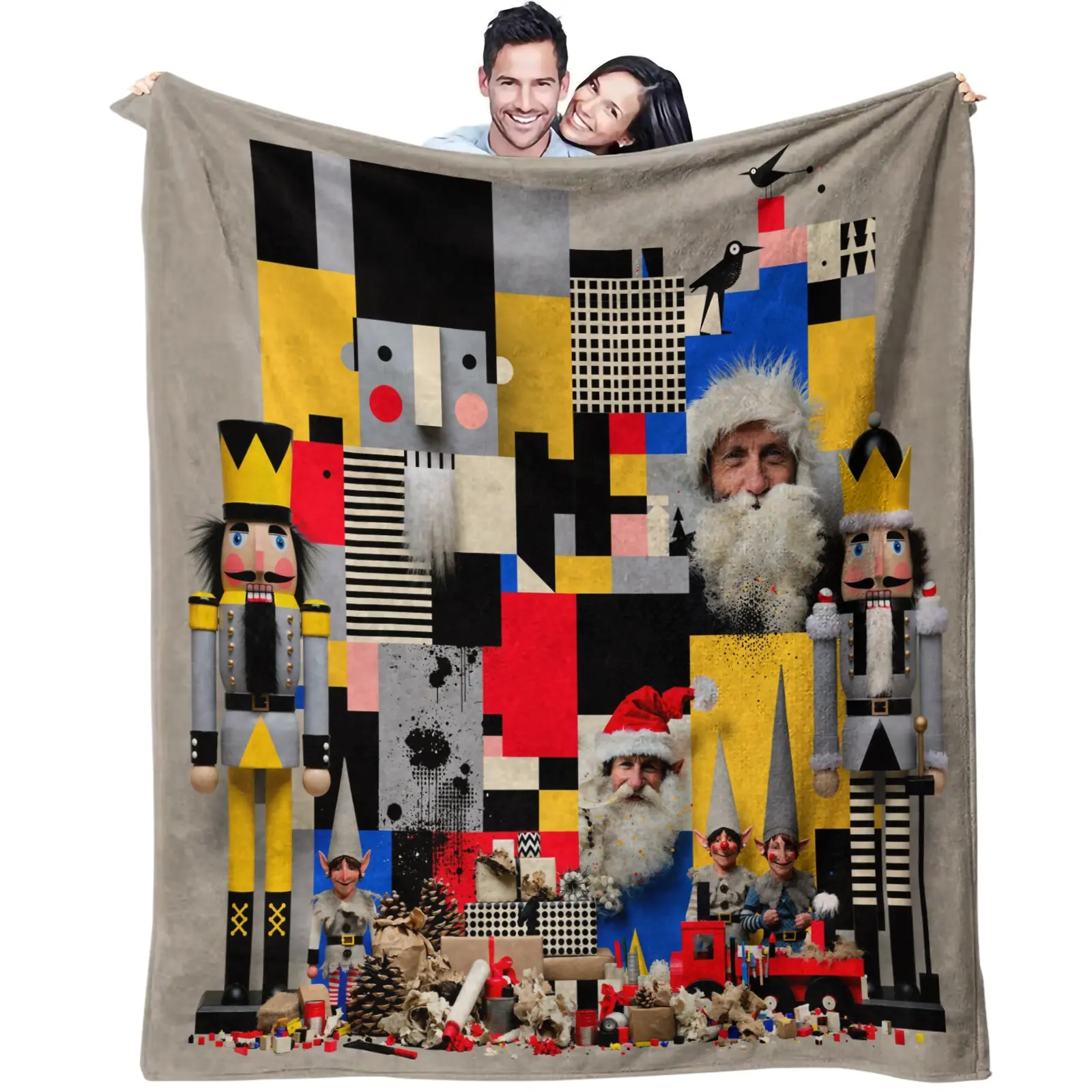 Christmas Nutcracker Pattern Throw Blanket, Super Soft Milk Fleece & Flannel Blanket, 300GSM Anti-Static All-Season Blanket for Bed Sofa Couch Office Travel, Lightweight Warm Throw Blanket, Machine Washable Non-Fading Holiday Gift