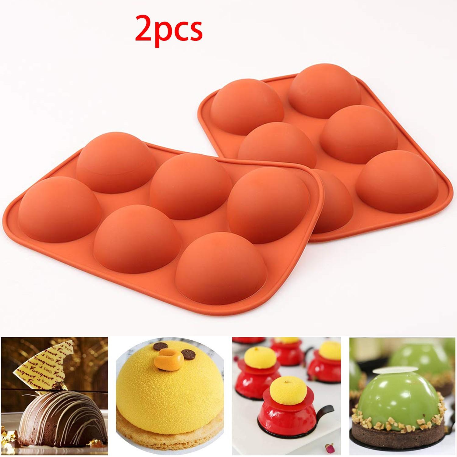 2pcs Semi Sphere Silicone Ice Mold, 6-Cavity Reusable Baking Mold for Making Hot Chocolate Bombs Jelly Dome Mousse Soap Ice Cube Tray