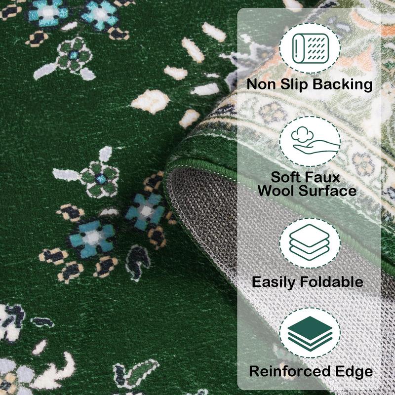 Washable Vintage Area Rug Non-Slip Low Pile Large Rug For Living Room, Bedroom, Farmhouse, Dining Room, Black, Grey, Blue, Green, Beige, 5x8, 7x10, 9x11 Feet