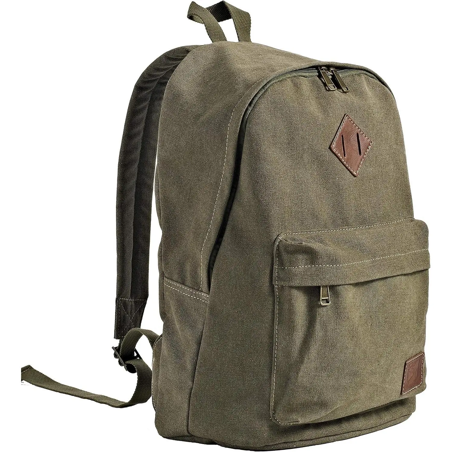Durable Canvas College Rucksack Laptop Backpack Travel Notebook School Bookbag For Men Women Military Green