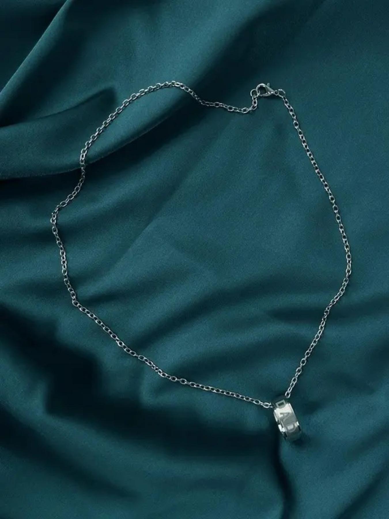 Father's Day Gift Set, 4-Piece Fashion Dad Ring Necklace with Luxury Box, Stainless Steel Jewelry for New Fathers