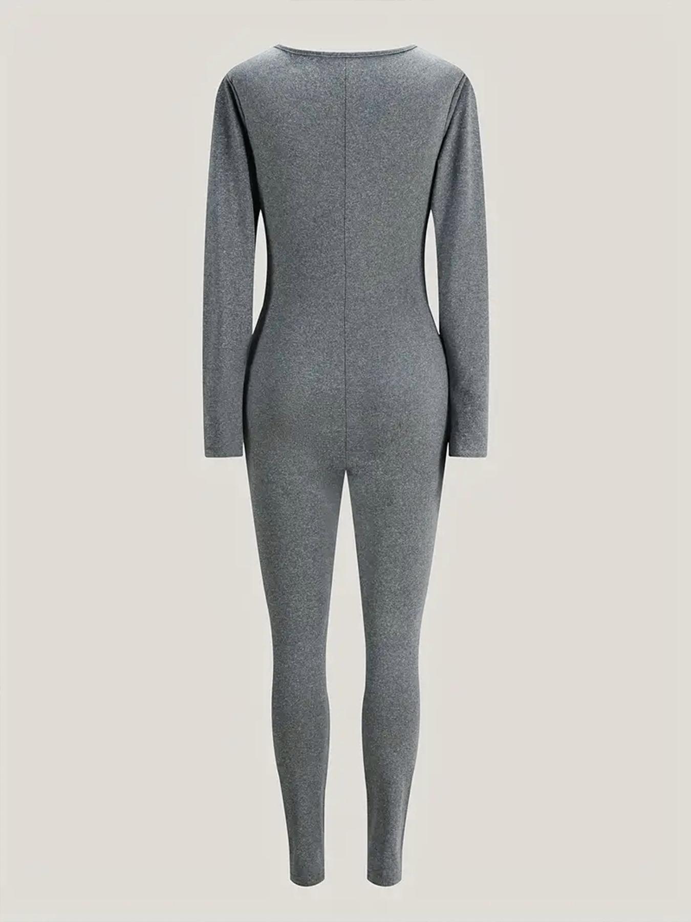 Women's Heart Print Zipper Jumpsuit, Casual Long Sleeve Round Neck Jumpsuit for Daily Wear, Ladies Clothes for All Seasons