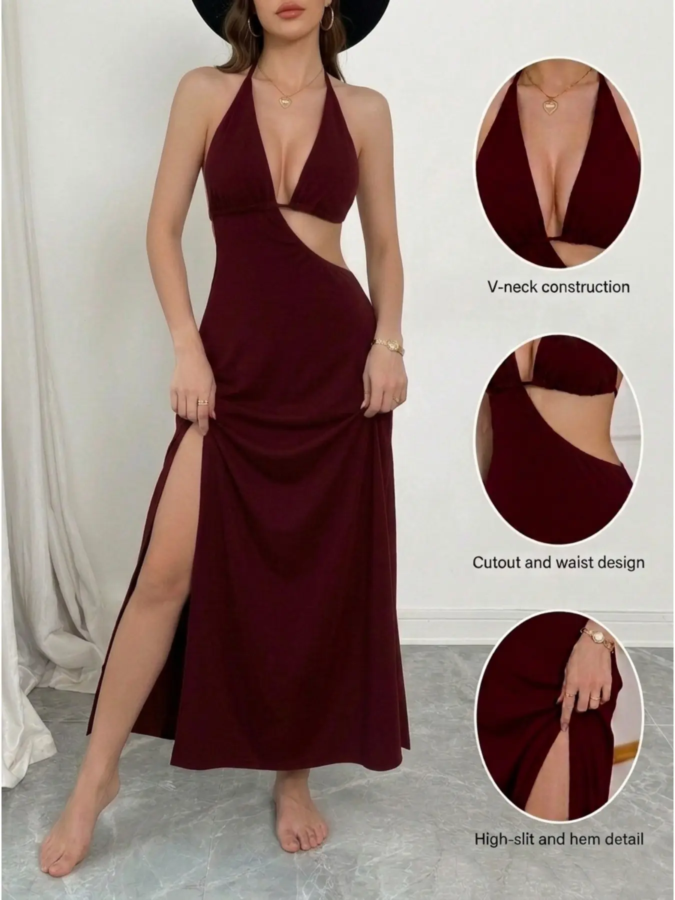 Elegant Backless Halter Evening Gown, Deep Emerald Mermaid Silhouette A-Line Dress, Formal Party Wedding Guest Wear, All Seasons