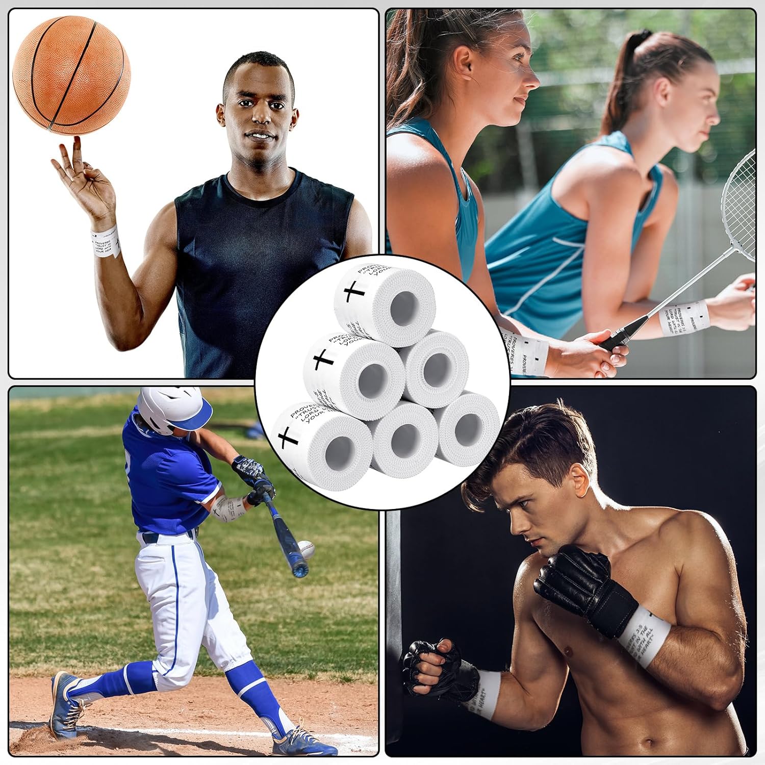 4-8Pcs Christian Cross Athletic Tape 2in x 23ft, Sports Wrist Wrap with Bible Verses for Soccer Football Boxing Gym Athletes, Inspirational Church Gift