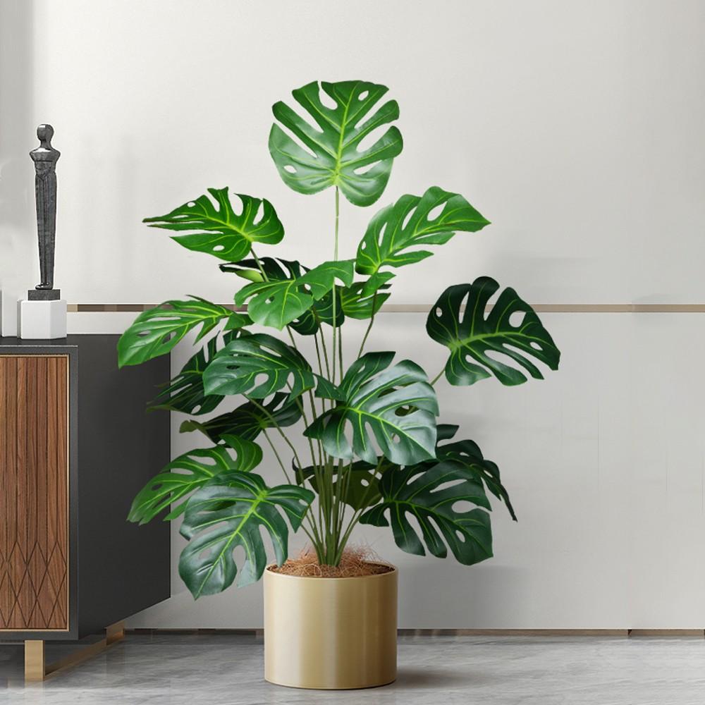 40-65cm Large Fake Monstera Plants Artificial Palm Tree Tropical Turtle Leafs Plastic Green Leaves For Home Garden Party Wedding Home Decoration Indoor Faux Plant