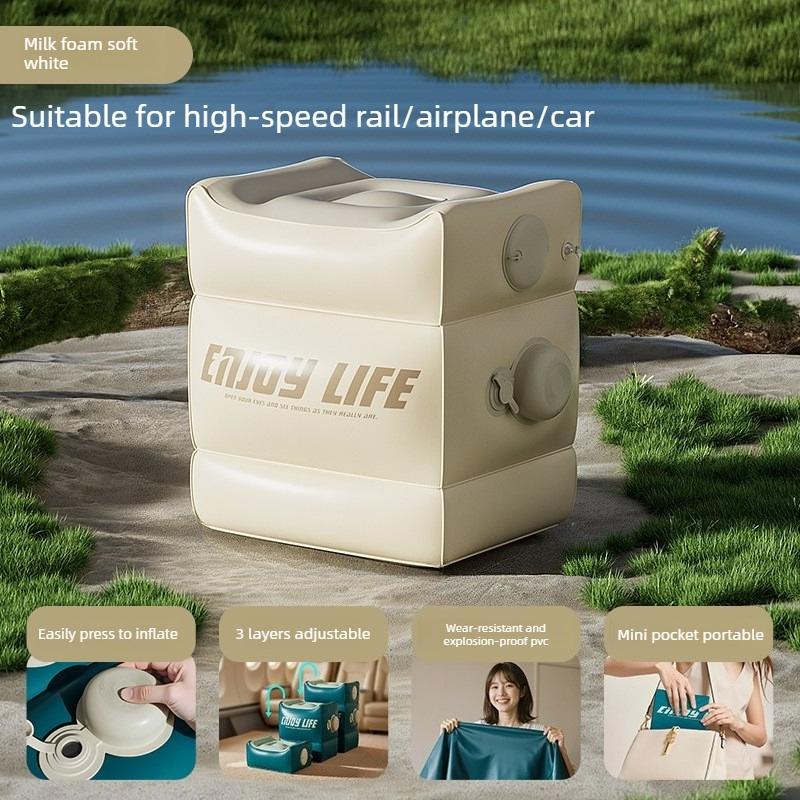 Portable inflatable foot mat pillow, adjustable height PVC travel footrest, suitable for airplanes, trains, cars, home, and office, ergonomically designed leg elevation pad, ideal for long flights, sleeping, relaxing, reducing swelling and fatigue