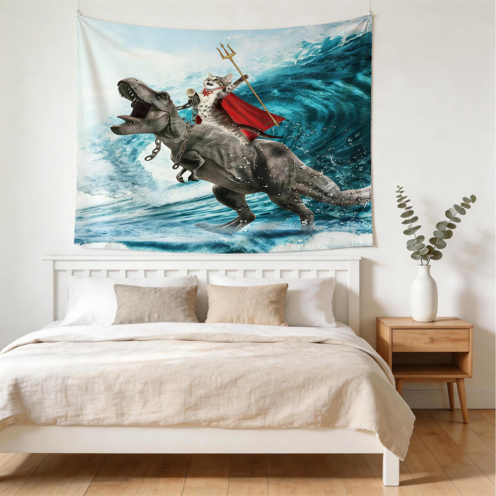 Funny Animal Surfing Theme Tapestry, Creative and Practical, Perfect for Living Room, Bedroom, Dorm, Fashionable and Fun Decor