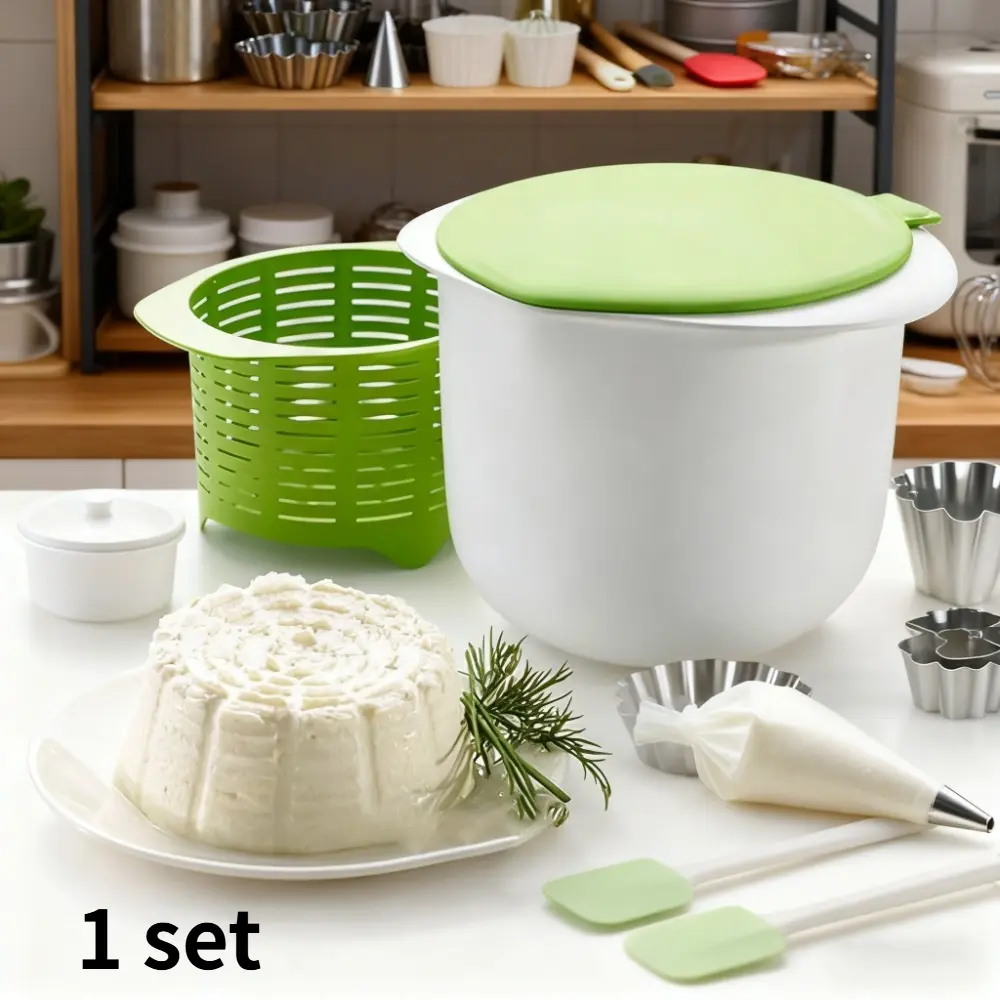 Cheese Making Kit — Includes Cheese Mold Set and Press with Filtration & Drainage Function — Easy-to-Use Home Cheese Making Supplies — Green Cheese Mold and Press