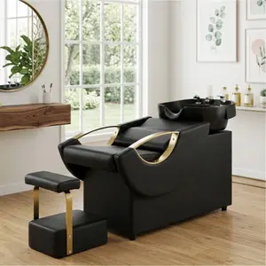 Aobtkel®Shampoo Bowl and Chair Set for Salon,New Backwash Barber Chair,ABS Plastic Shampoo Bowl Sink Unit w/Independent Footrest for Beauty Spa Barbershop,Black On-Site