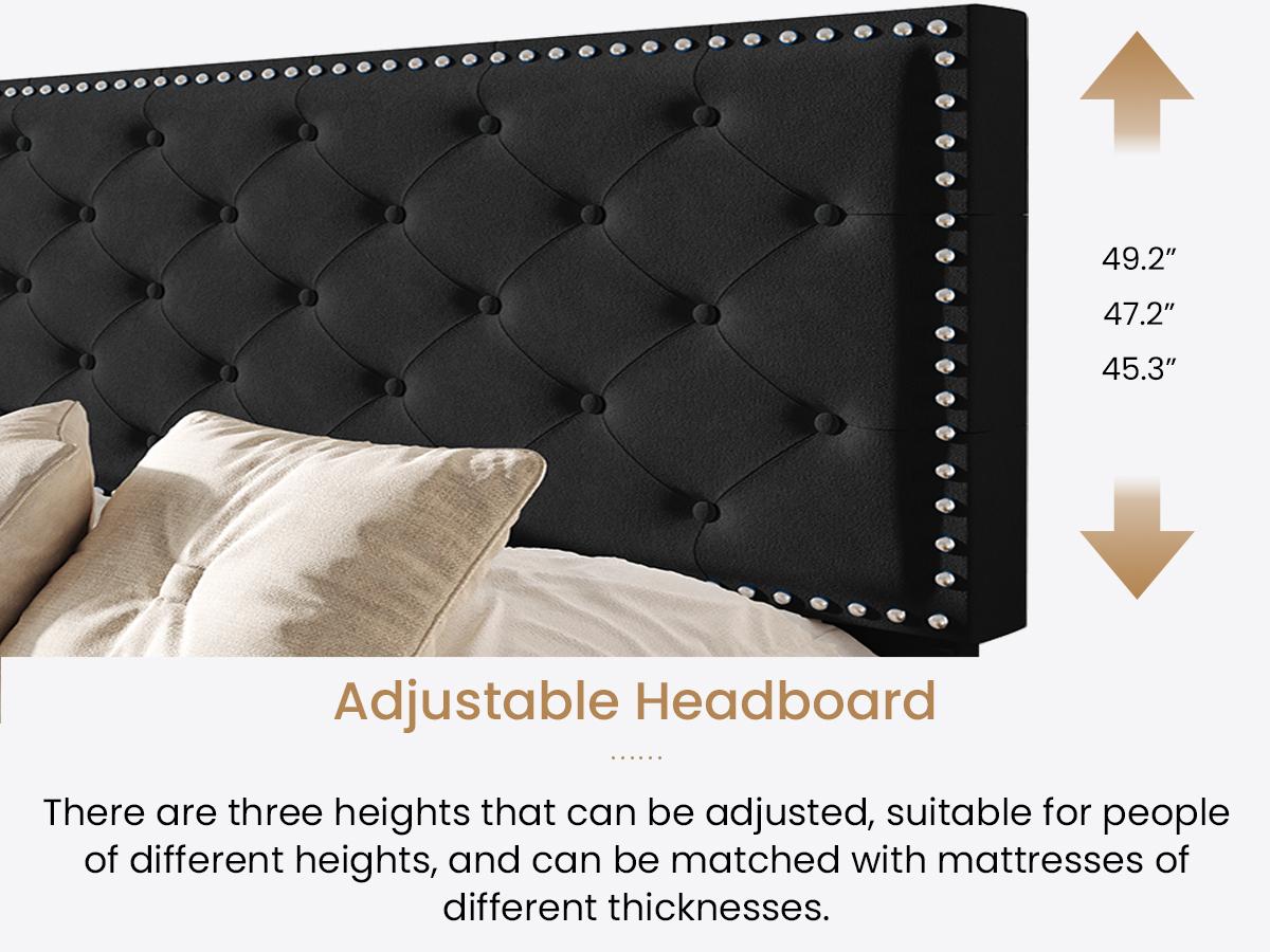 【Clearance】SHA CERLIN Fulll/Queen/King Size Velvet Bed Frame with Adjustable Headboard【Frame Only No Mattress】Diamond Button Tufted and Rivet Decor, No Box Spring Needed#ChristmasGifts#TikTokShopBlackFriday
