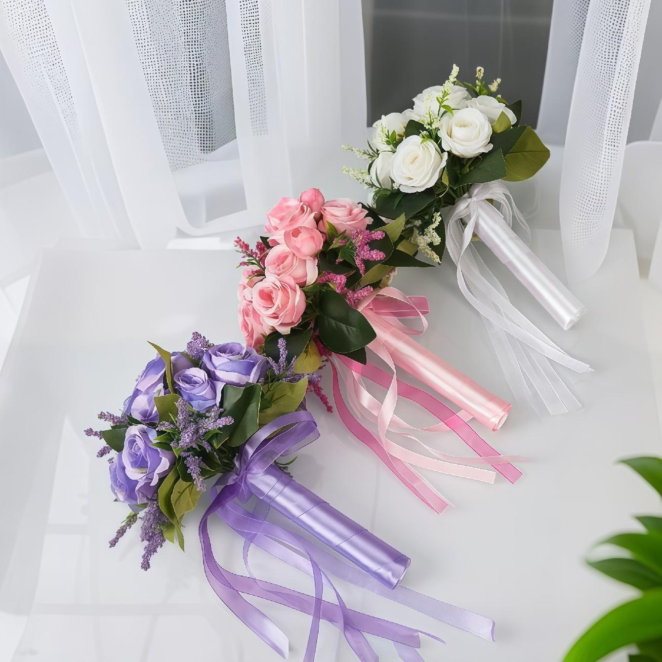 New Simulated Wedding Rose Hand Bouquet, Bridal Hand Flower Arrangement, High-End Wedding Photography Prop, Fake Flowers