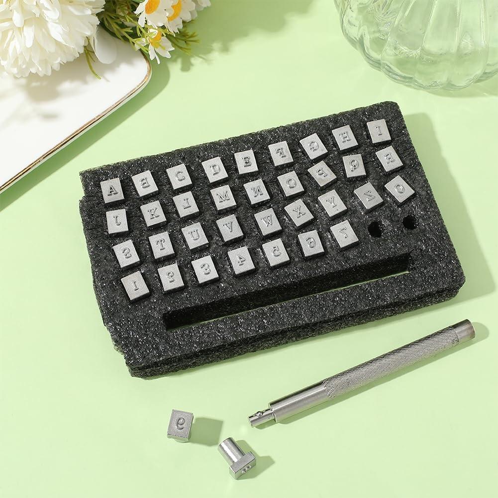 36Pcs Leathercraft Metal Letter and Number Stamps Punch Set Tool, Alphabet Imprinted Leather Punching Tools for Leather Belt Bag Hat Shoes Craft Marking