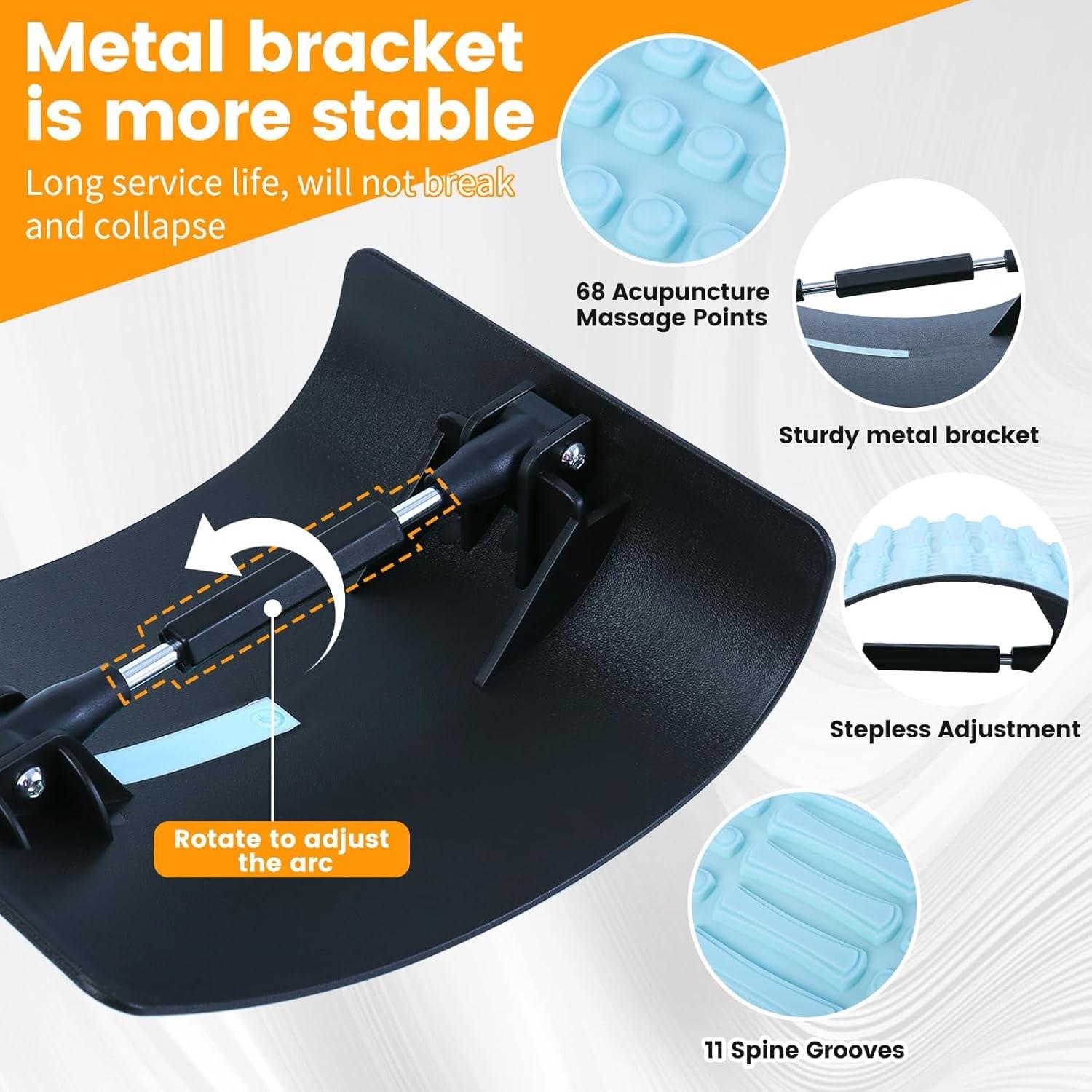 Back Stretching Device for Lower Back Pain Relief, Adjustable Metal Support, Spinal Decompression and Posture Corrector, Back Massage