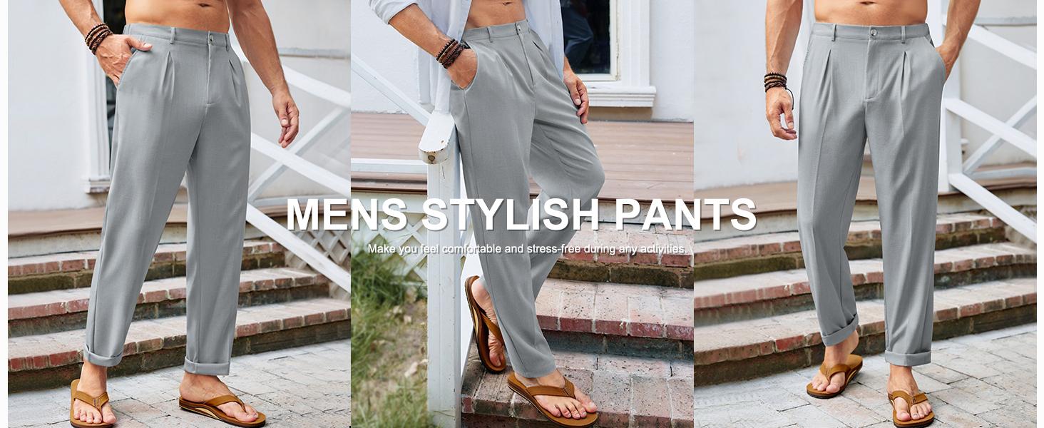 Runcati Men’s Casual Pants Elastic Waist Lightweight Loose Fit Pleated Slacks Summer Beach Yoga Trousers Runcati Men’s Casual Pants Elastic Waist Lightweight Loose Fit Pleated Slacks Summer Beach Yoga Trousers