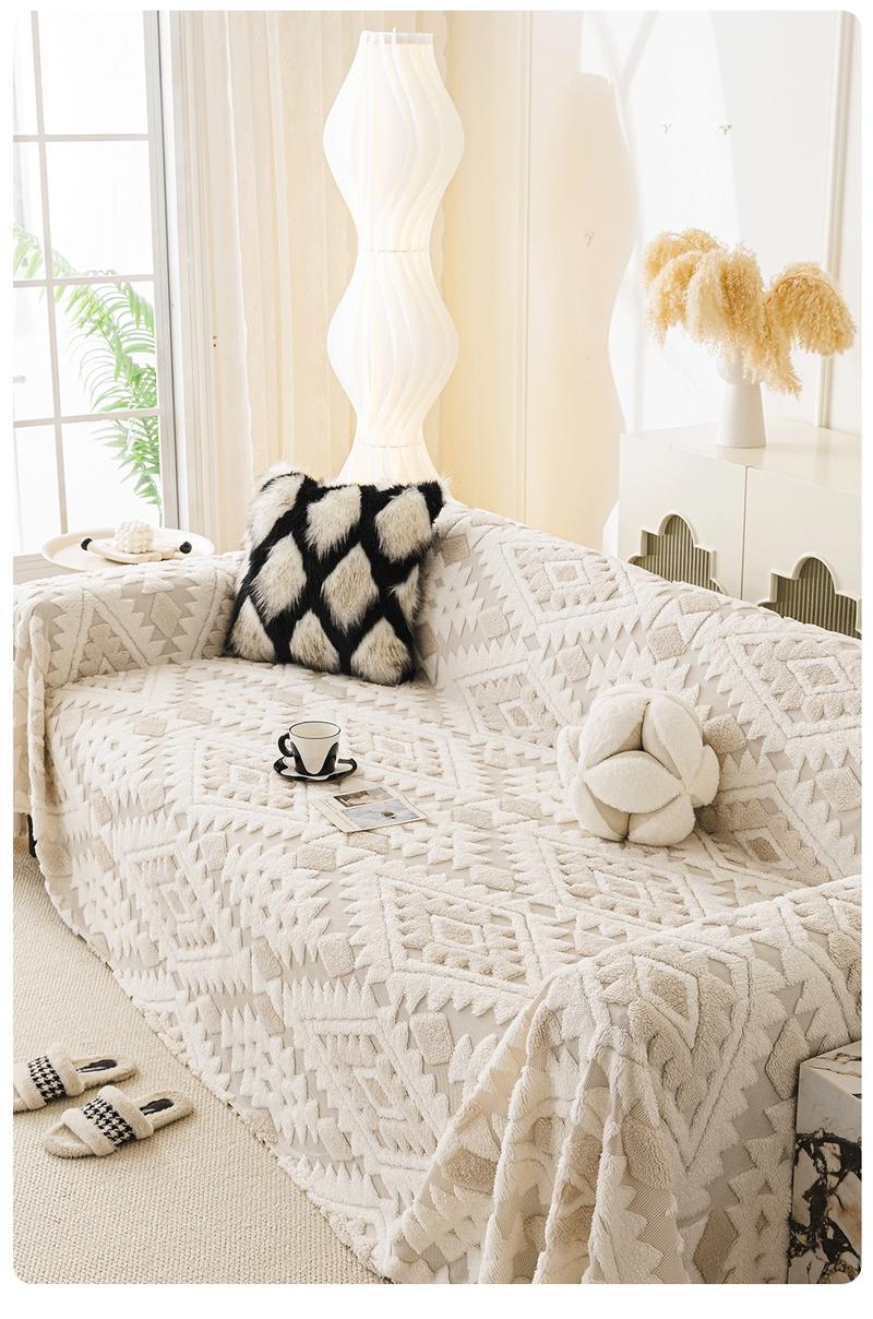 1 Piece Boho Plush Sofa Cover Blanket Couch Cover | Geometric Pattern | Multi-Color Multi-Size | Pet-Friendly Anti-Scratch Sofa Scarf | 4-Season Universal Sofa Throw | Stain-Resistant Washable Furniture Cover | Living Room Bedroom Dining Office |