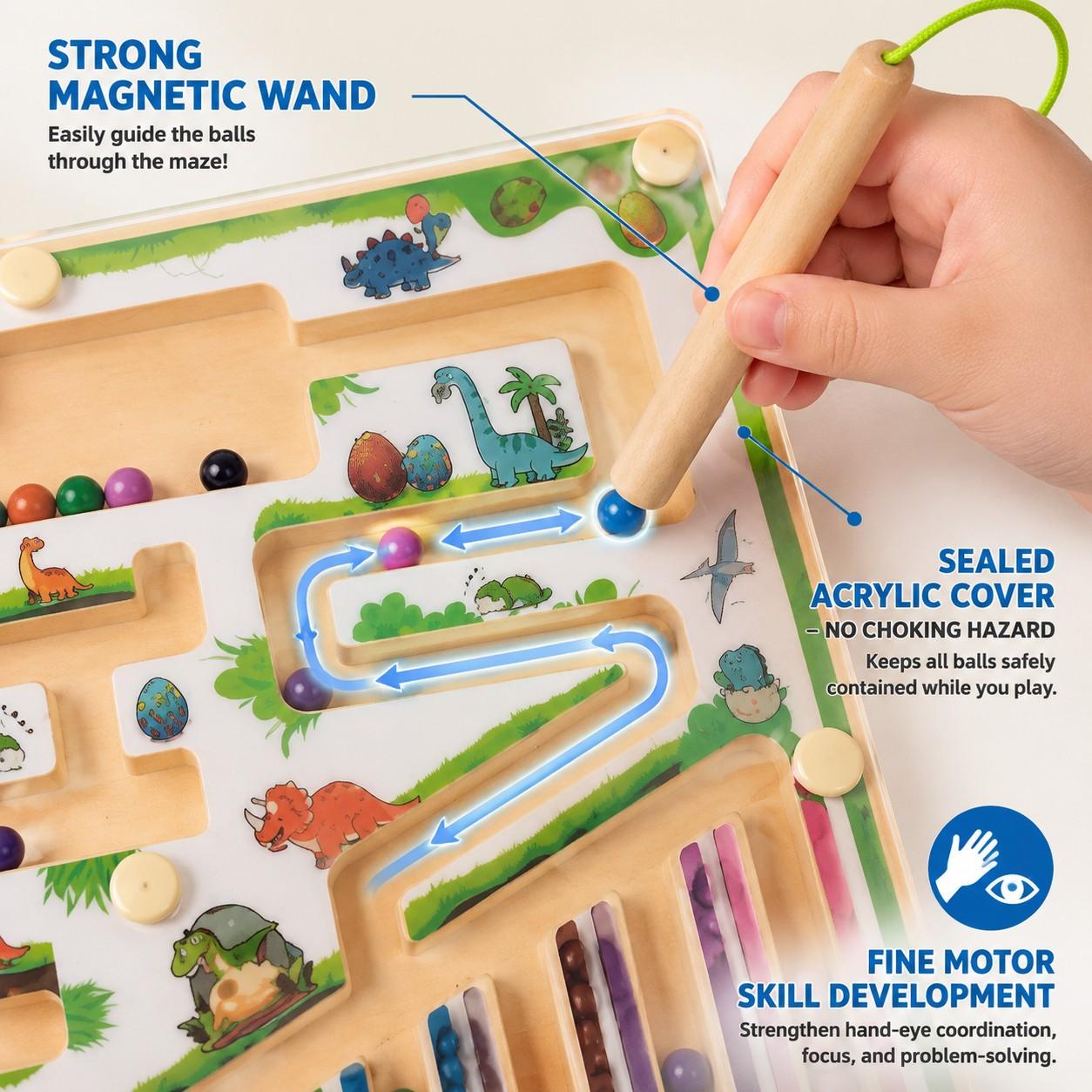 2-In-1 Magnetic Maze Game, Sensory Color Sorting & Counting Board, Early Logic Training Puzzle, Stem Toy for Fine Motor Skills, Ages 3+