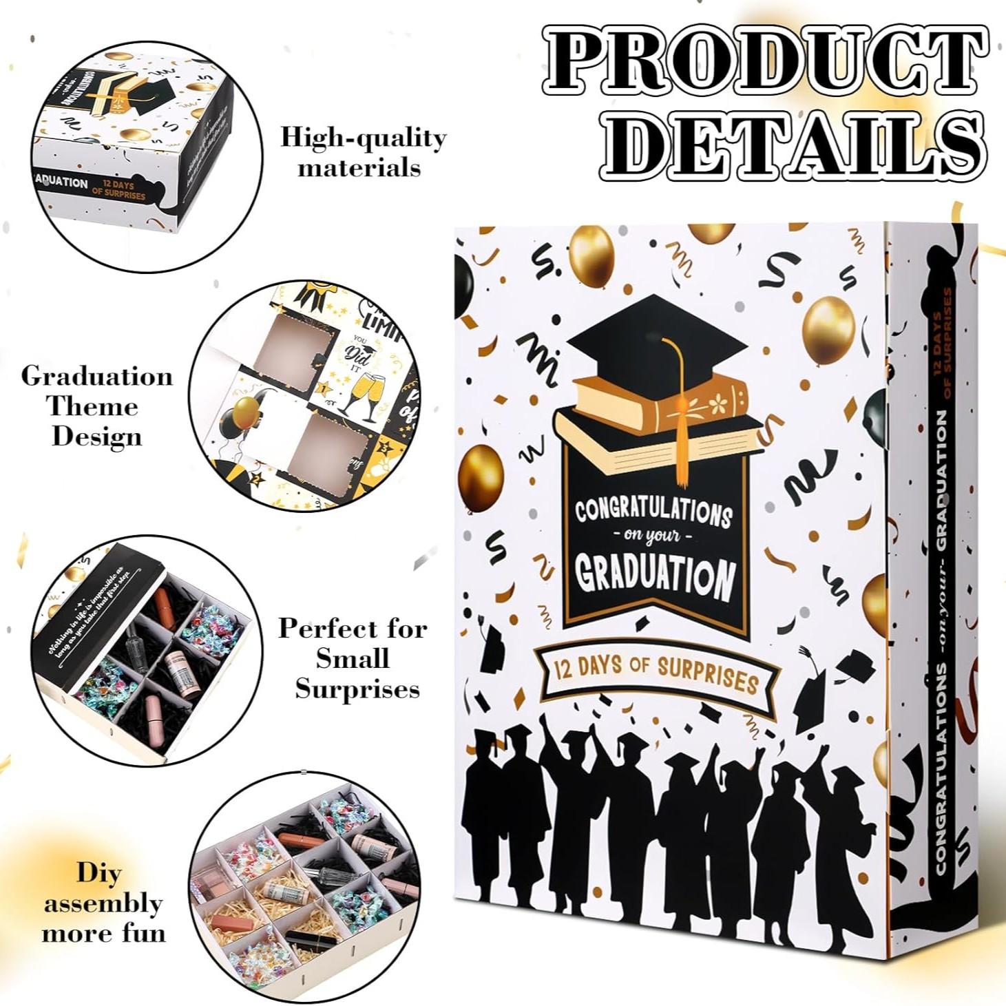 Set of 10 Empty Graduation Gift Boxes with Trays, DIY Gift Box for Creative Gifting, 12-Day Countdown Design