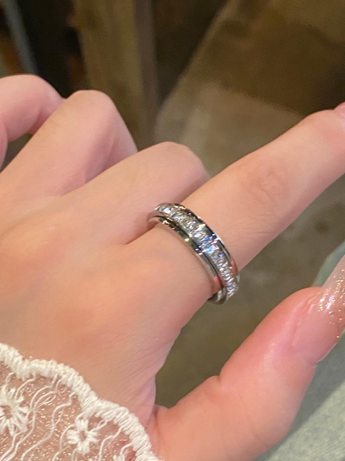 Titanium Steel Rotatable Ring for Men, Square Diamond Index Finger Ring, Simple Male Band, Couple Jewelry, Unisex Design