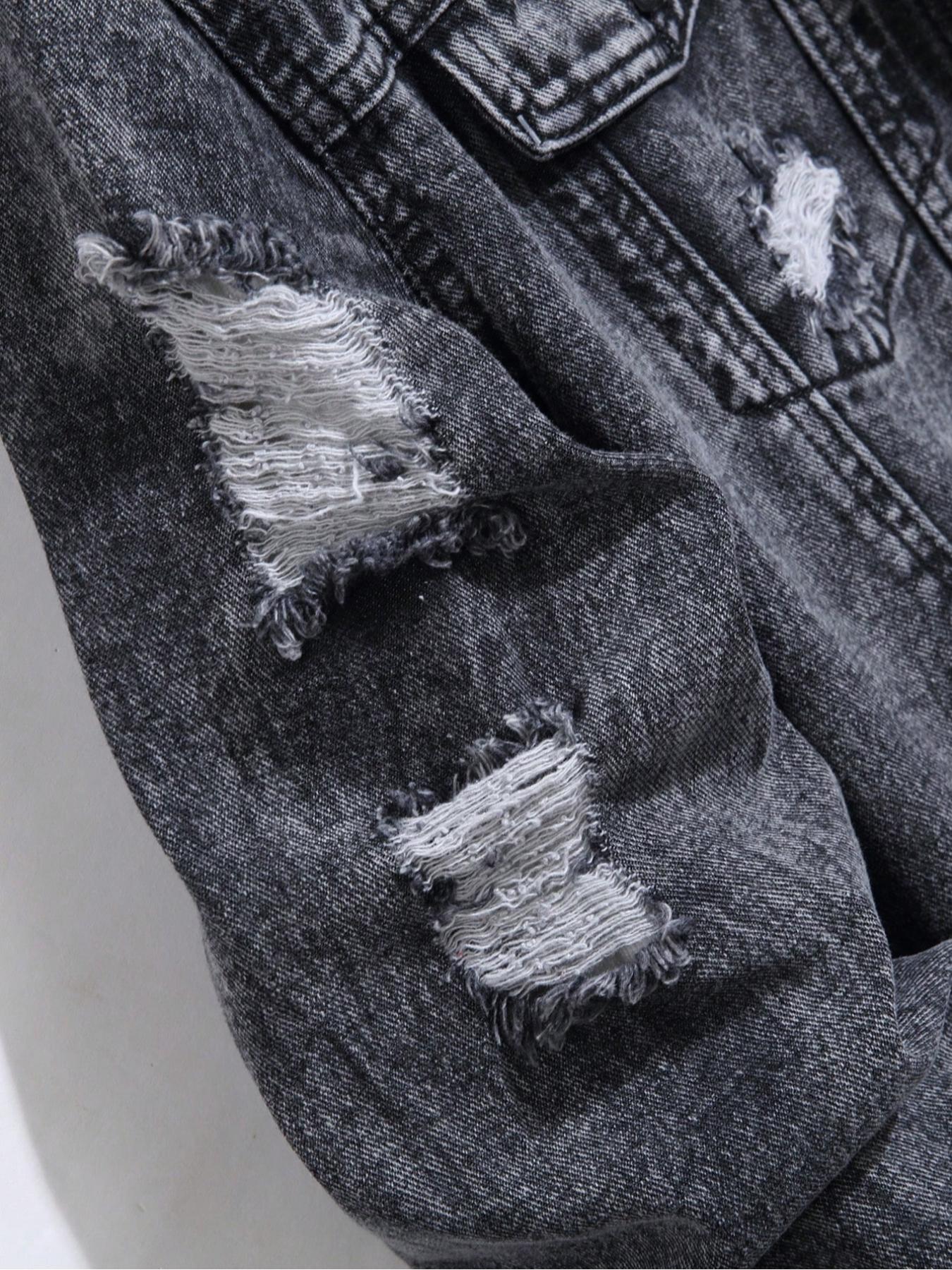 Trendy Distressed Ripped Plain Denim Jacket, Full of Street Style, Easily Create a Unique Look!(inner wear not included).