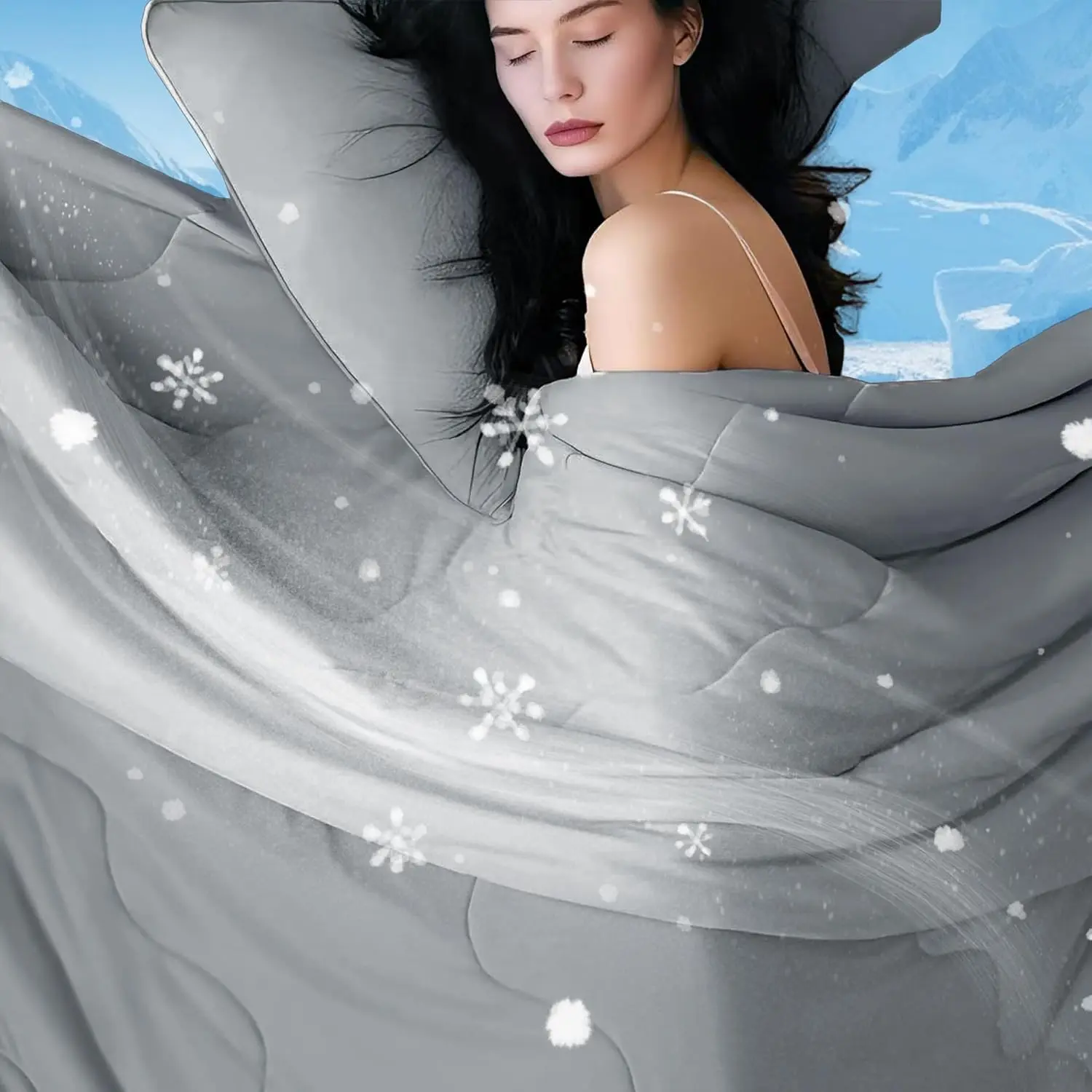 Cooling Comforter Queen Size, Grey Cooling Blanket for Hot Sleeper, Lightweight & Breathable Blanket for Night Sweats,Dual-Side Cooling Summer Bedding,90"X90"