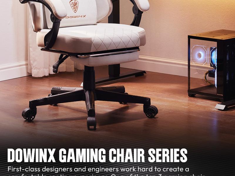 Dowinx Lumbar Massage Support office game Chair, spring cushion fabric, foot pedal ergonomic chair 300 LBS