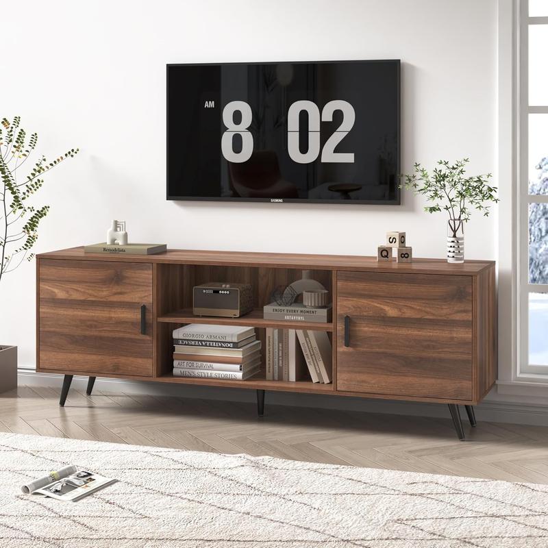 70/80 Inch Mid Century Modern TV Stand for 75 Inch TV, Wood TV Stand with Storage, Entertainment Center for Living Room Bedroom, TV Media Console, Oak/Walnut
