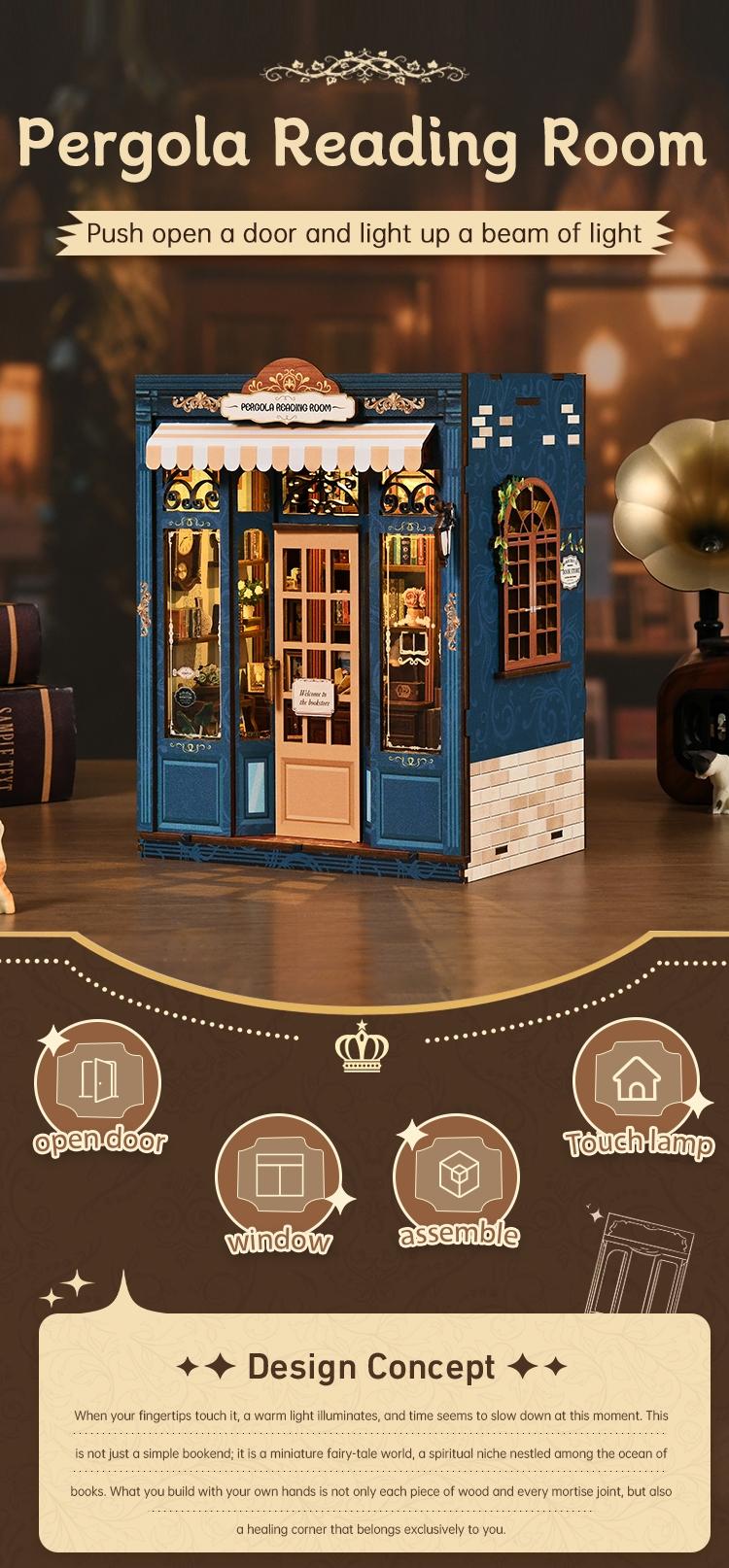 DIY Wicker Reading Room Model House Kit, Handmade Miniature Wooden Building, 3D Puzzle Creative Gift for Ages 14+, Includes English Manual