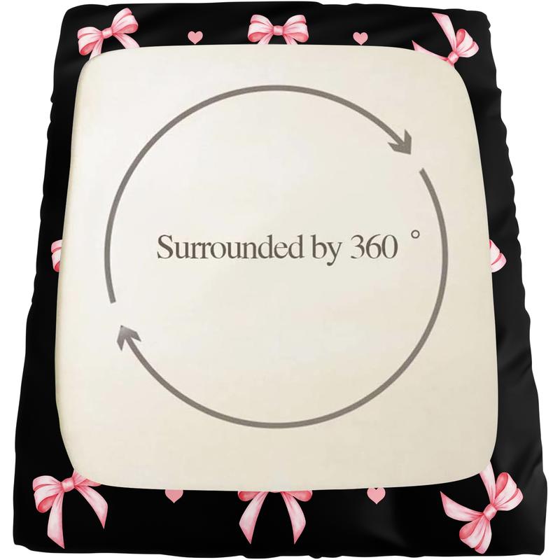 3-piece Bedding Set Features A Black Background With Pink Bow And Heart Prints, Including A Fitted Sheet And Two Unfilled Pillowcases. The Design Blends Two Elements, Creating A Romantic And Sweet Yet Cool Bedroom Décor, Gift Choice, Bed Sheet Sets 3-piece Bedding Set Features A Black Background With Pink Bow And Heart Prints, Including A Fitted Sheet And Two Unfilled Pillowcases. The Design Blends Two Elements, Creating A Romantic And Sweet Yet Cool Bedroom Décor, Gift Choice, Bed Sheet Sets