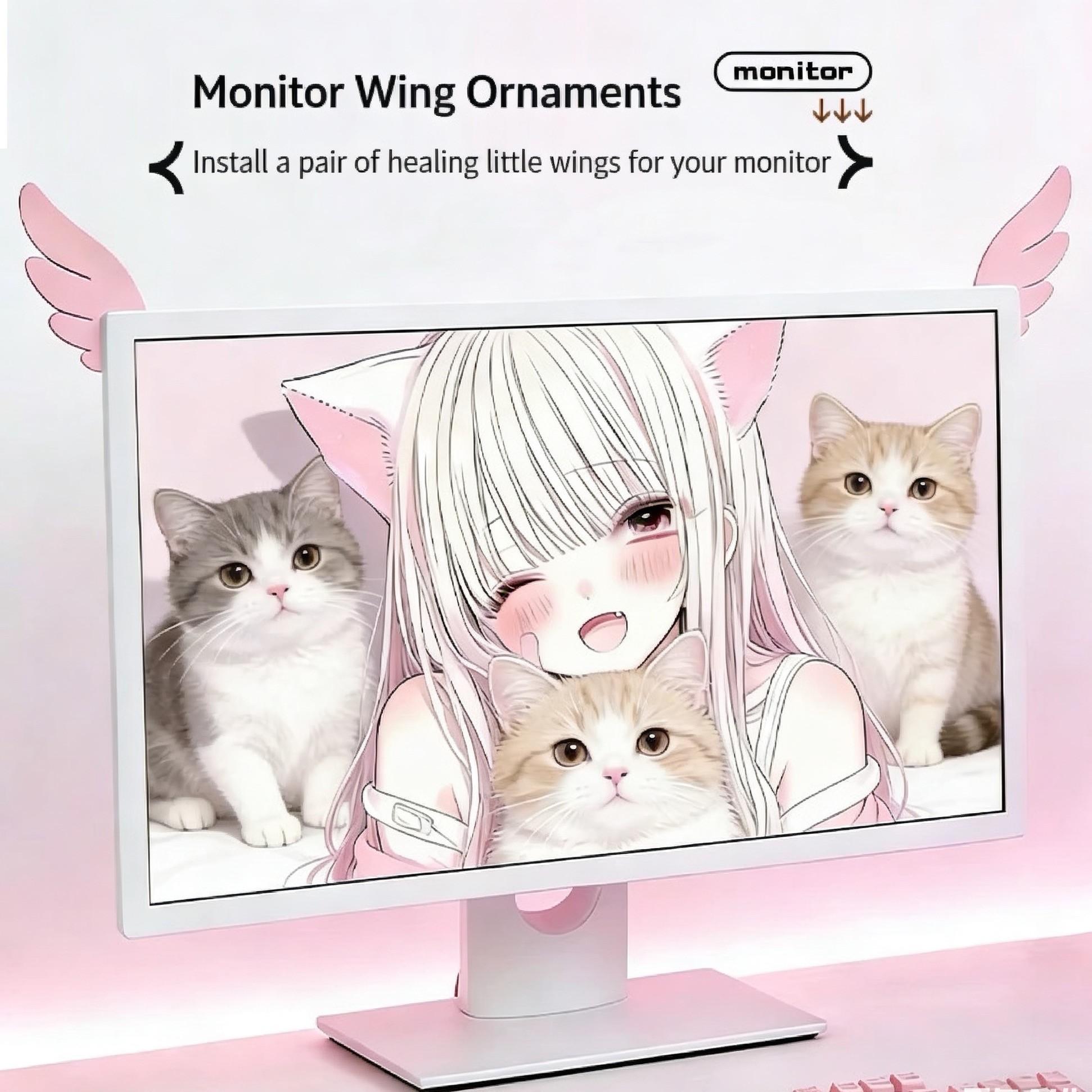 Angel Wings Screen Decoration for Monitor TV Car Display Aesthetic Desk Setup Cute Room Decor