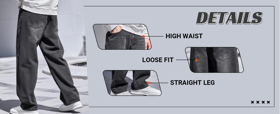 High Waist Spring To Summer Loose Jeans Fall Baggy Straight Leg Denim Pants Trousers