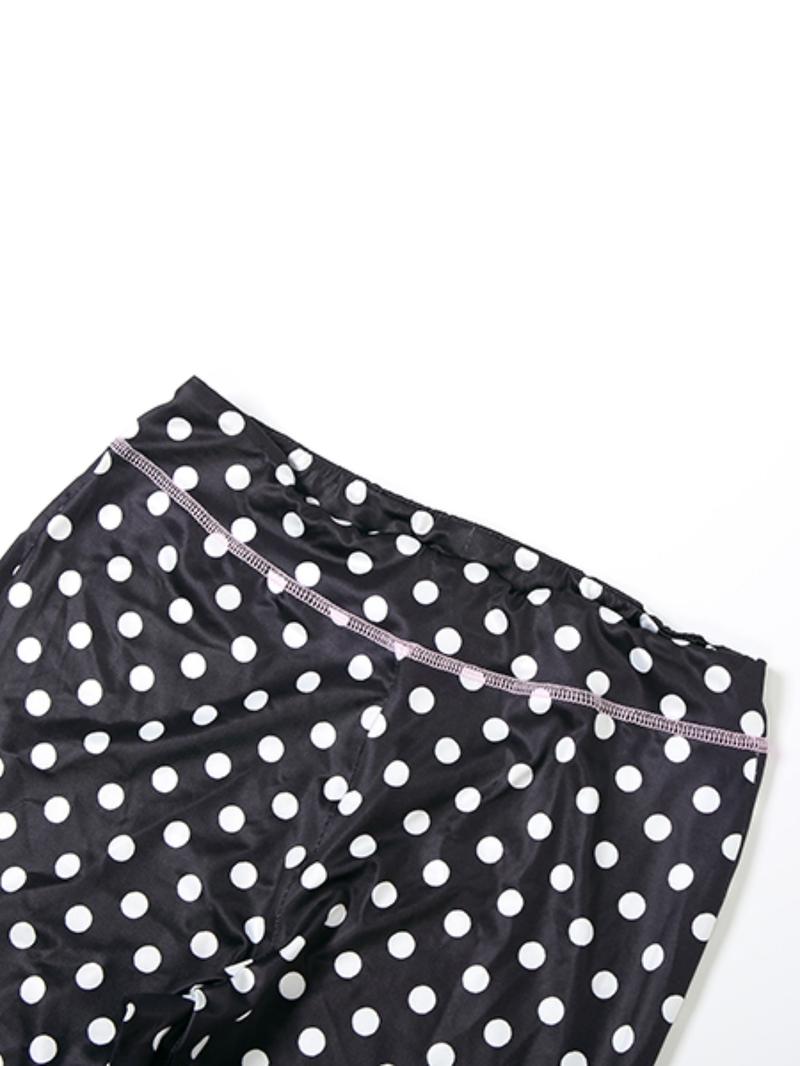 Women's Autumn New Polka Dot Letter Print Sexy Crop Top Hoodie Long Pants Set, Casual Style, Thin Silk Fabric, Spring & Fall