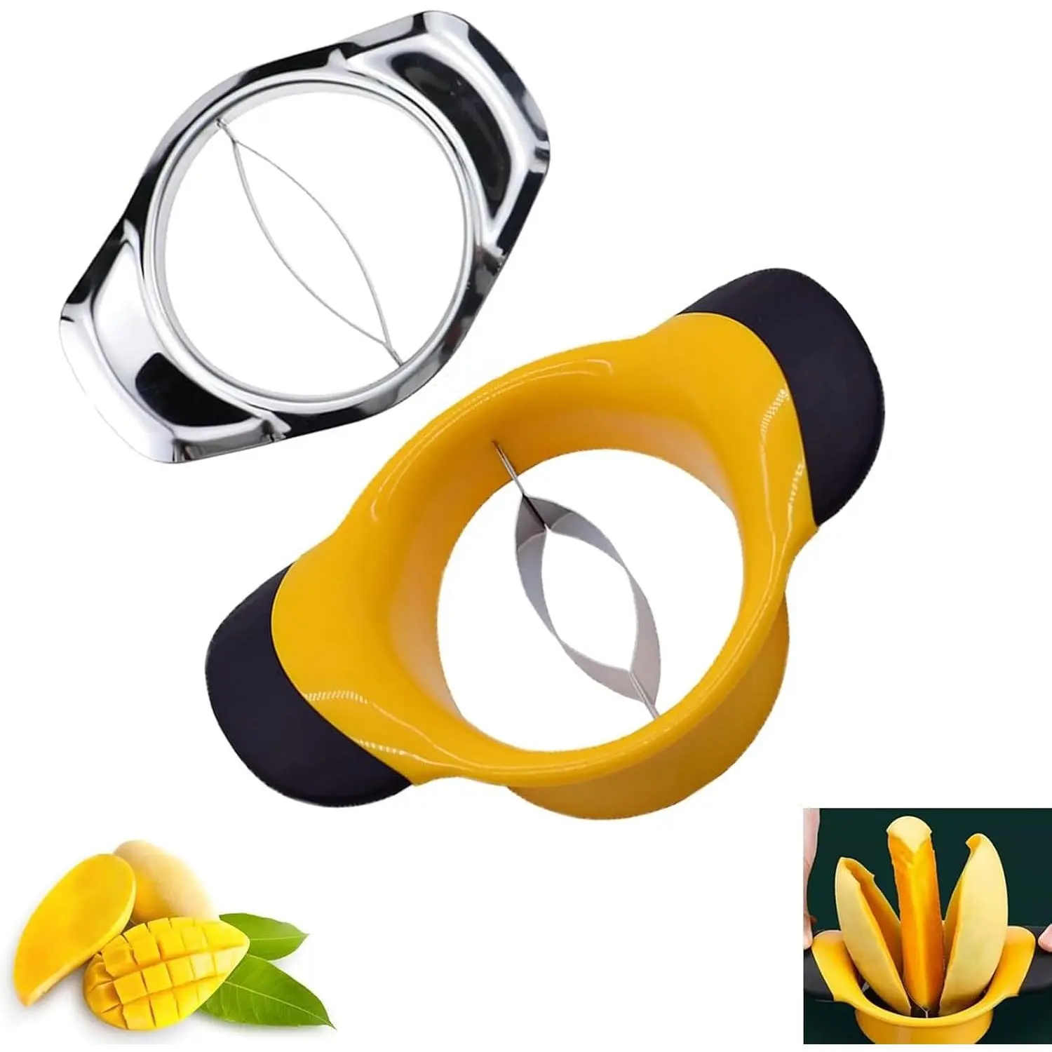 Mango Slicer Fruit Tool for Mangoes Effortless Pitting Mango Cutter 2 Pack | Stainless Steel Fruit Tool for Mangoes,Effortless Pitting,Slicing&Coring|Family Kitchen Gadget for Smoothies,Salads,Desserts