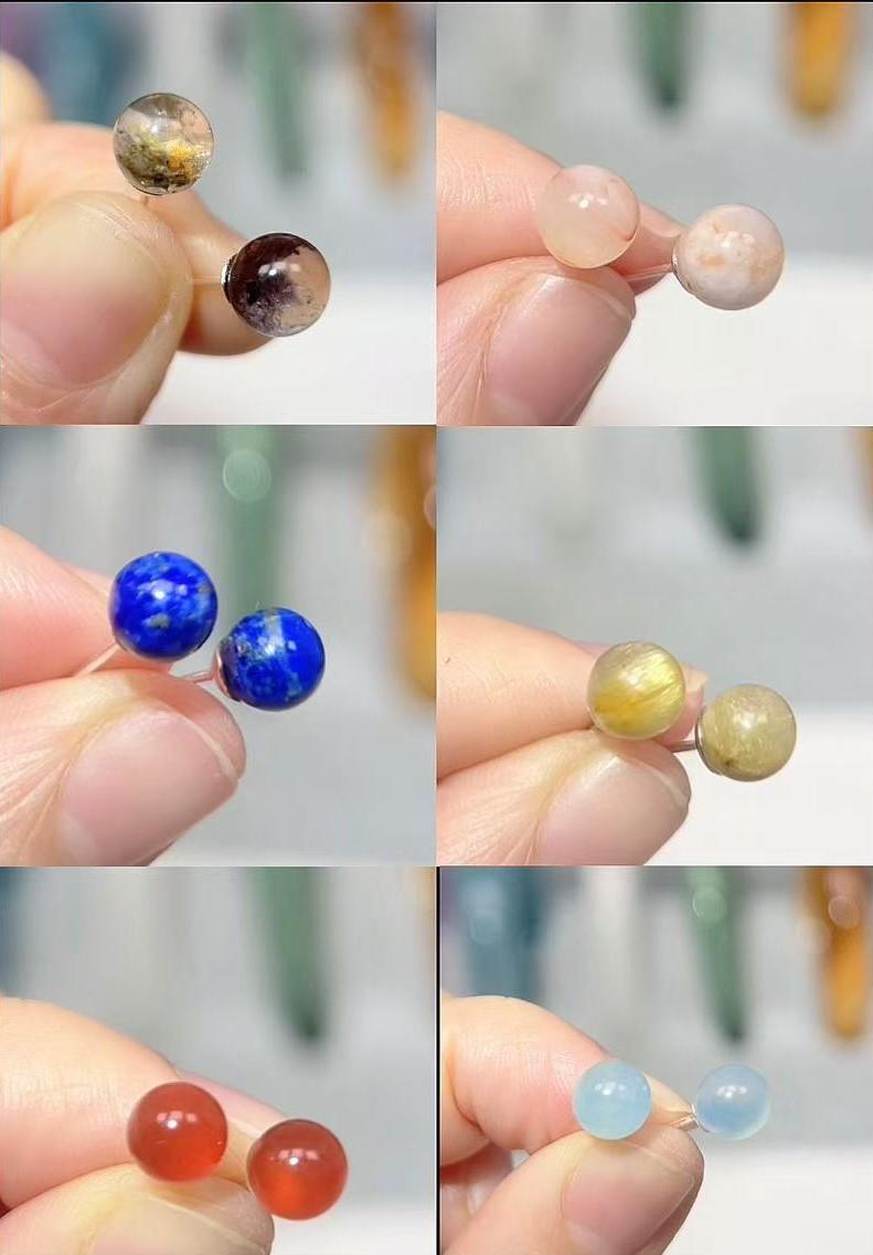 Carnelian Ear Stud, Garden Quartz Ear Stud, Blue Apatite Ear Stud, Flower Agate Ear Stud, Aquamarine Ear Stud, Golden Rutile Ear Stud, Straberry Quartz Ear Stud, Lapis Lazuli Ear Stud. More Natural Crystal Earring in Live Stream
