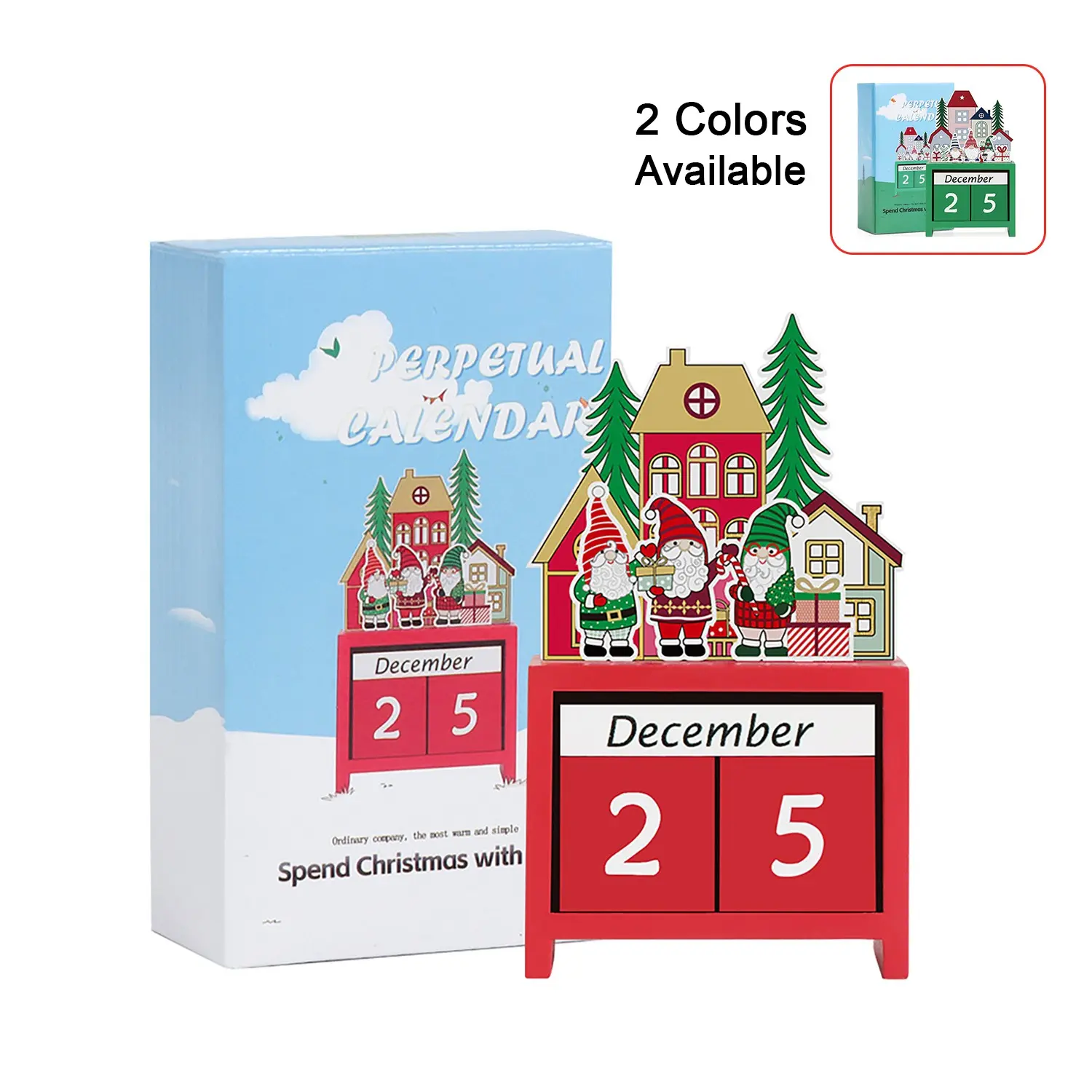 Christmas Perpetual Calendar Desktop Decoration, Santa Village Month Date Block Calendar, Home Office Desk Shelf Fireplace Christmas Decor