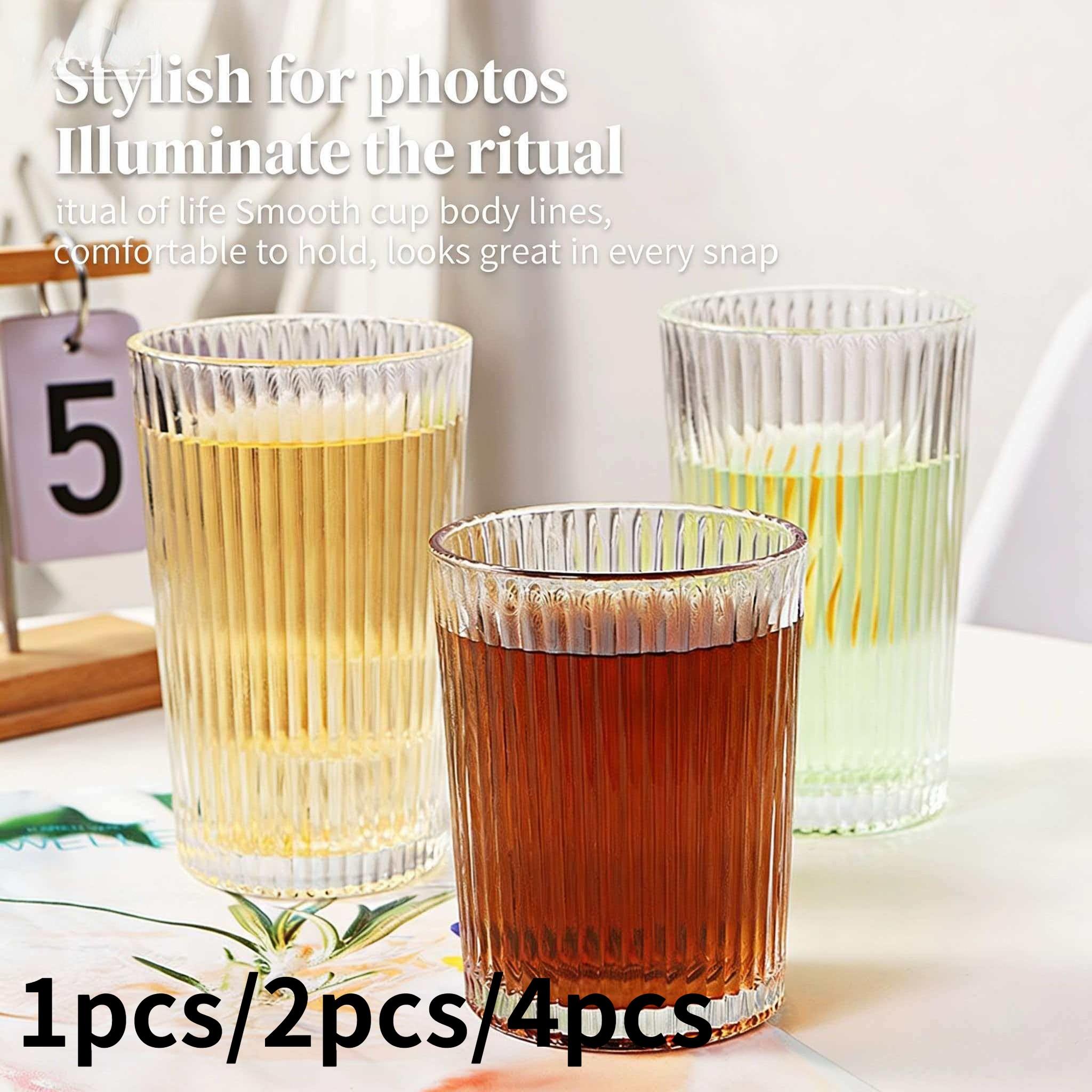 High Borosilicate Glassware Set, Vertical Groove Design, Elegant Drinking Glasses, Suitable for Whiskey, Cocktails, Ice Coffee, Juice, Beer, Soda
