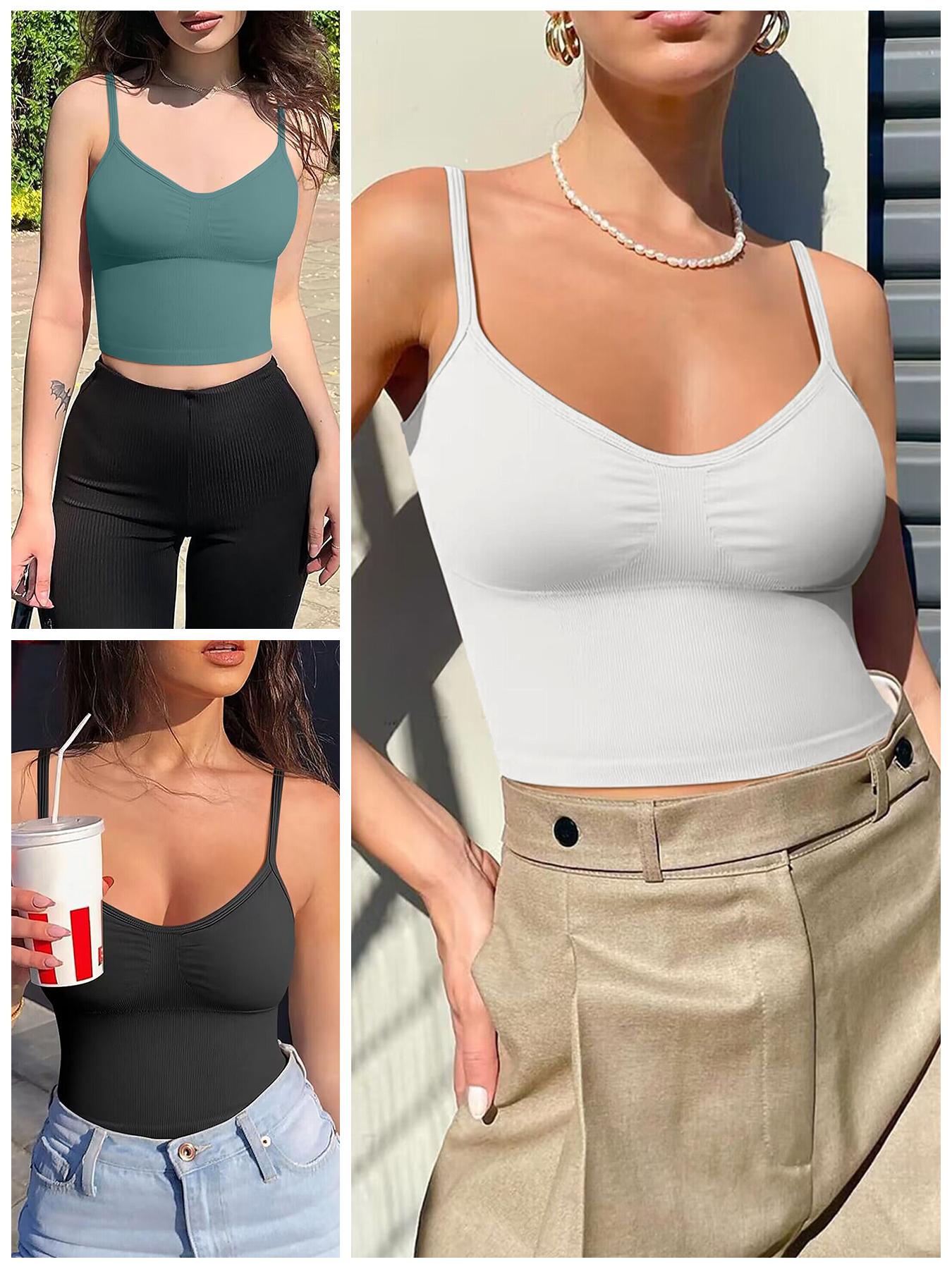 Women's Basic Solid Sports Cami Top, Seamless Crop Sports Vest, Gym Vest, Pickleball Clothes, Tennis Outfits, Running Vest, Ladies Sportswear for Gym Yoga, Back To School Gym Clothes