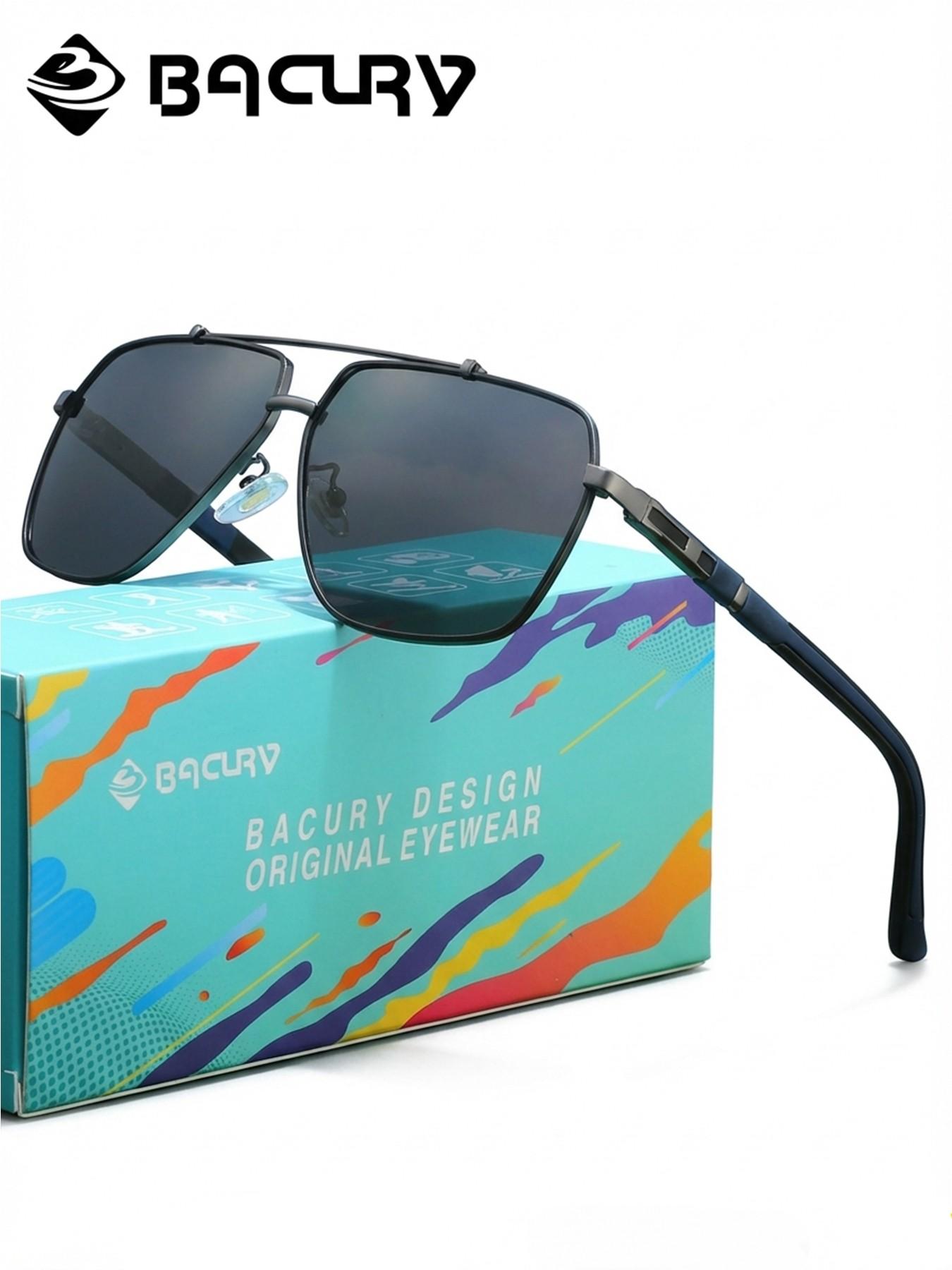 BACURY Stainless Steel Non Deformable Polarizing Film For Men And Women, Square Frame Sunglasses, Versatile For Street Wear, Daily Travel, Uv Protection, Driving And Hiking To Reduce Glare