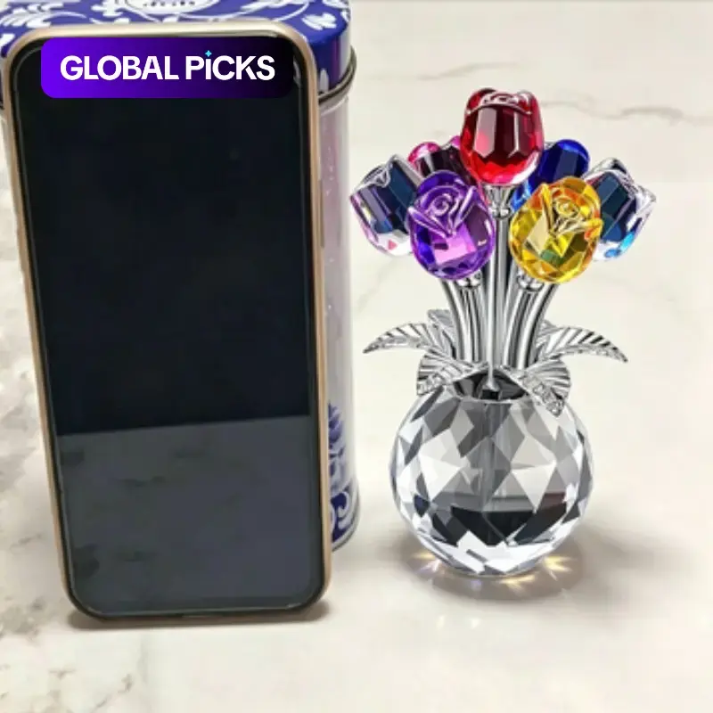 Artificial Crystal Glass Rose Bouquet, Colorful Artificial Flowers with Gem Accents, Eternal Roses, Perfect Anniversary Gift or Home Decoration #GLOBAL PICKS