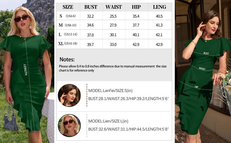 OYV Women's Vintage Elegant Church Ruffle Sleeve Ruched Bodycon Work Midi Pencil Dress OYV Women's Vintage Elegant Church Ruffle Sleeve Ruched Bodycon Work Midi Pencil Dress