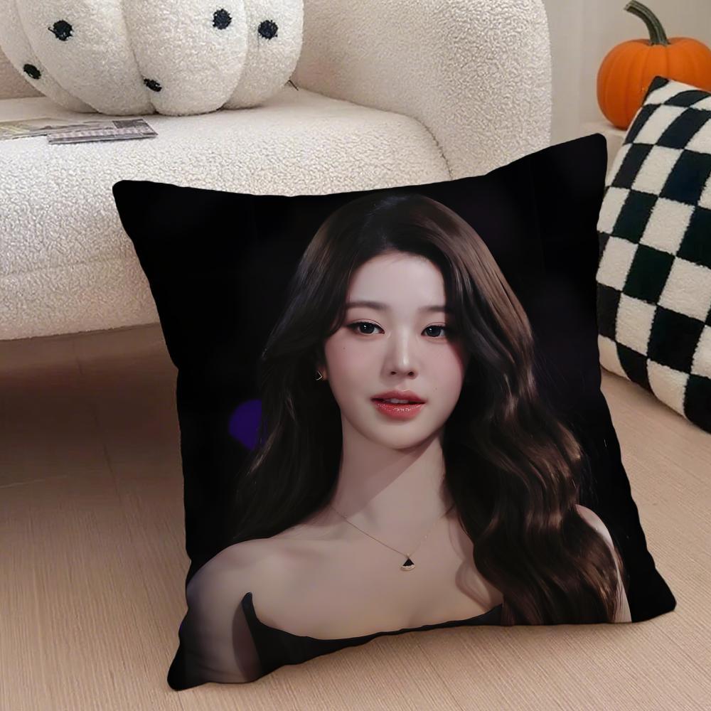 Korea kpop singer idol Jang Wonyoung Pillow Case Anti-dustmite Pillowcase Sofa Cushion Cover with Invisible Zipper Silky Short Plush Polyester Microfiber Fabric White Available in Different Sizes for Home Bed Use