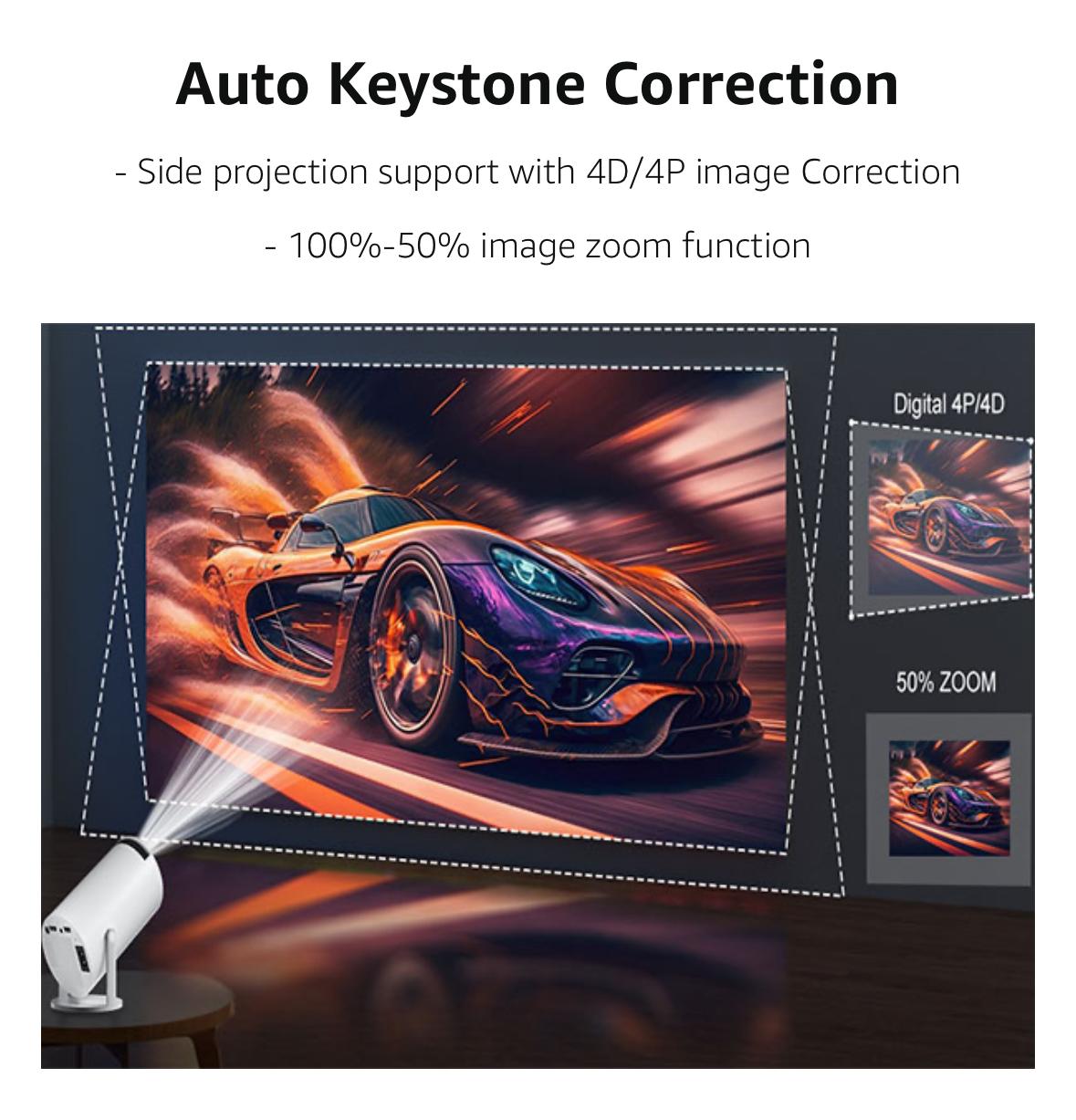 HY300 Mini Projector with WiFi6 & BT5.4, 1100ANSI Brightness, Full HD 4K, 0.9:1 Short Throw, Android 11, 270° Rotation, Smart Features, Portable White Projector