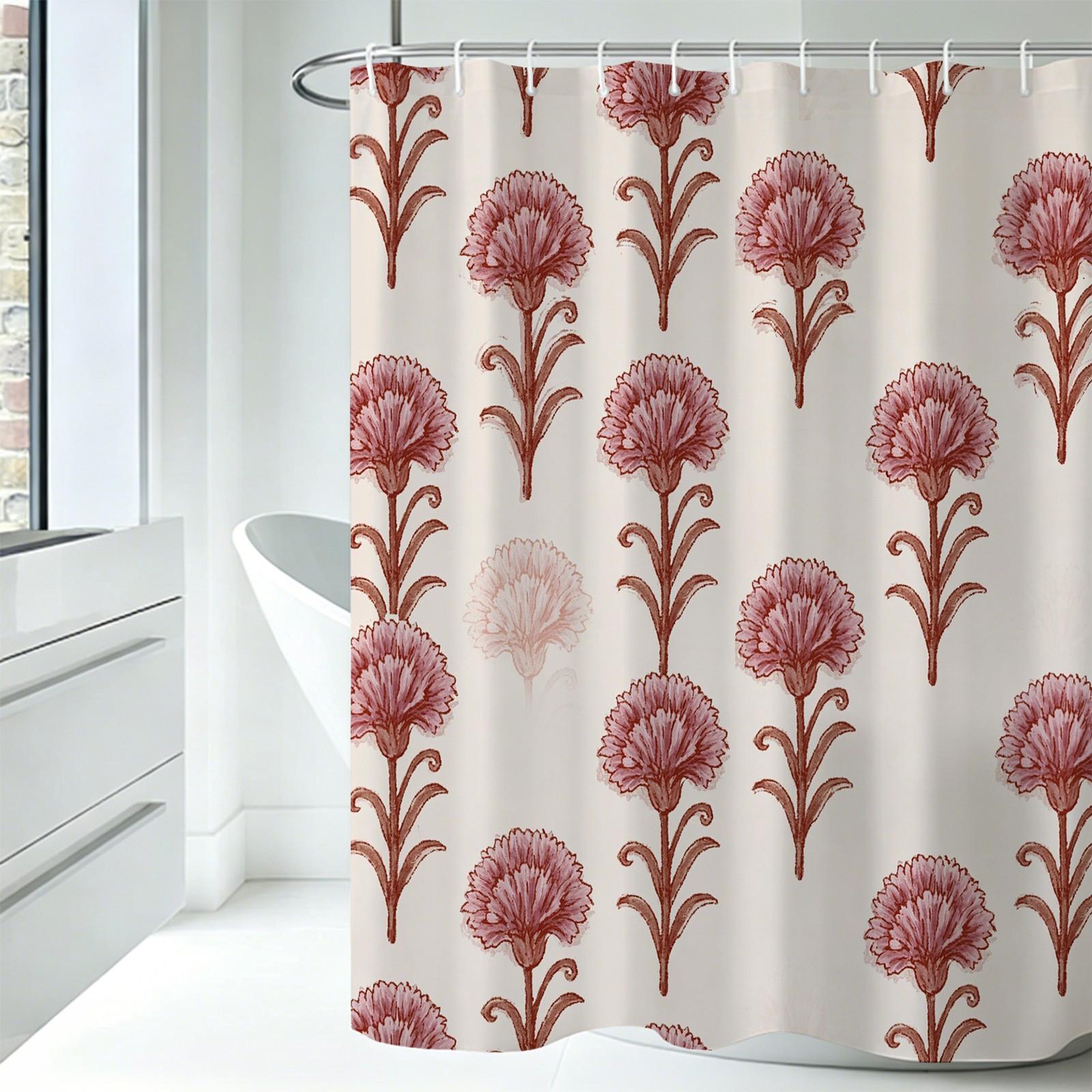 Vintage Pink Carnation Floral Waterproof Shower Curtain, Easy to Install, Perfect for Home, Hotel & Dorm Bathroom Decor