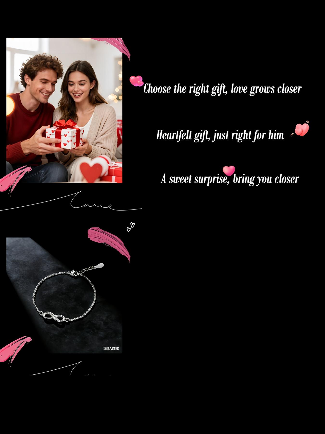 Women's Geometric Infinity Ring 8-Character Hand Chain, Elegant Adjustable Crystal Jewelry, All Seasons Fashion Accessory