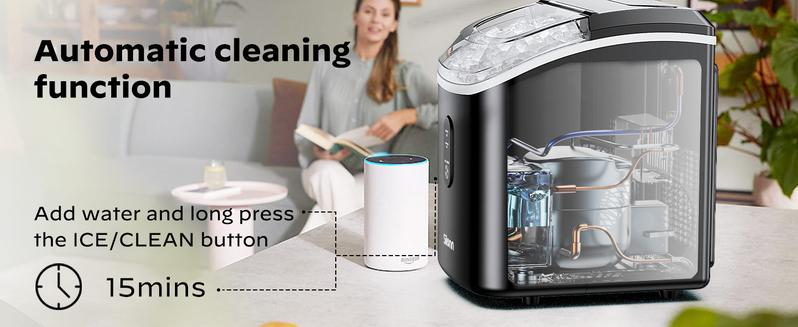 Silonn Nugget Ice Maker Countertop, Silonn Chewable Pellet Ice Machine with Self-Cleanin Function, 33lbs/24H Portable Ice Makers for Home Kitchen Officce, Black